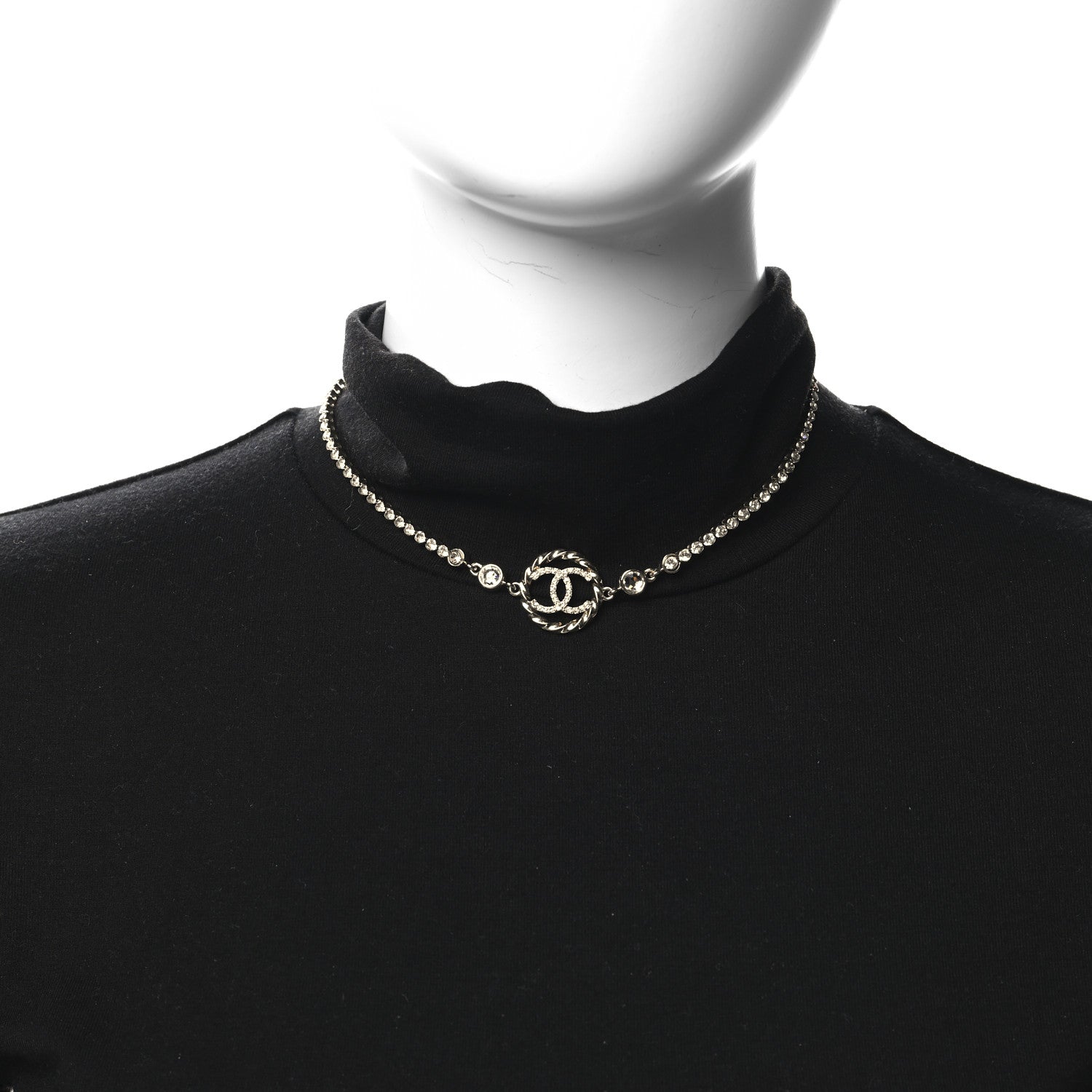 Chanel Metal Crystal CC Choker Necklace Gold 2 of 5