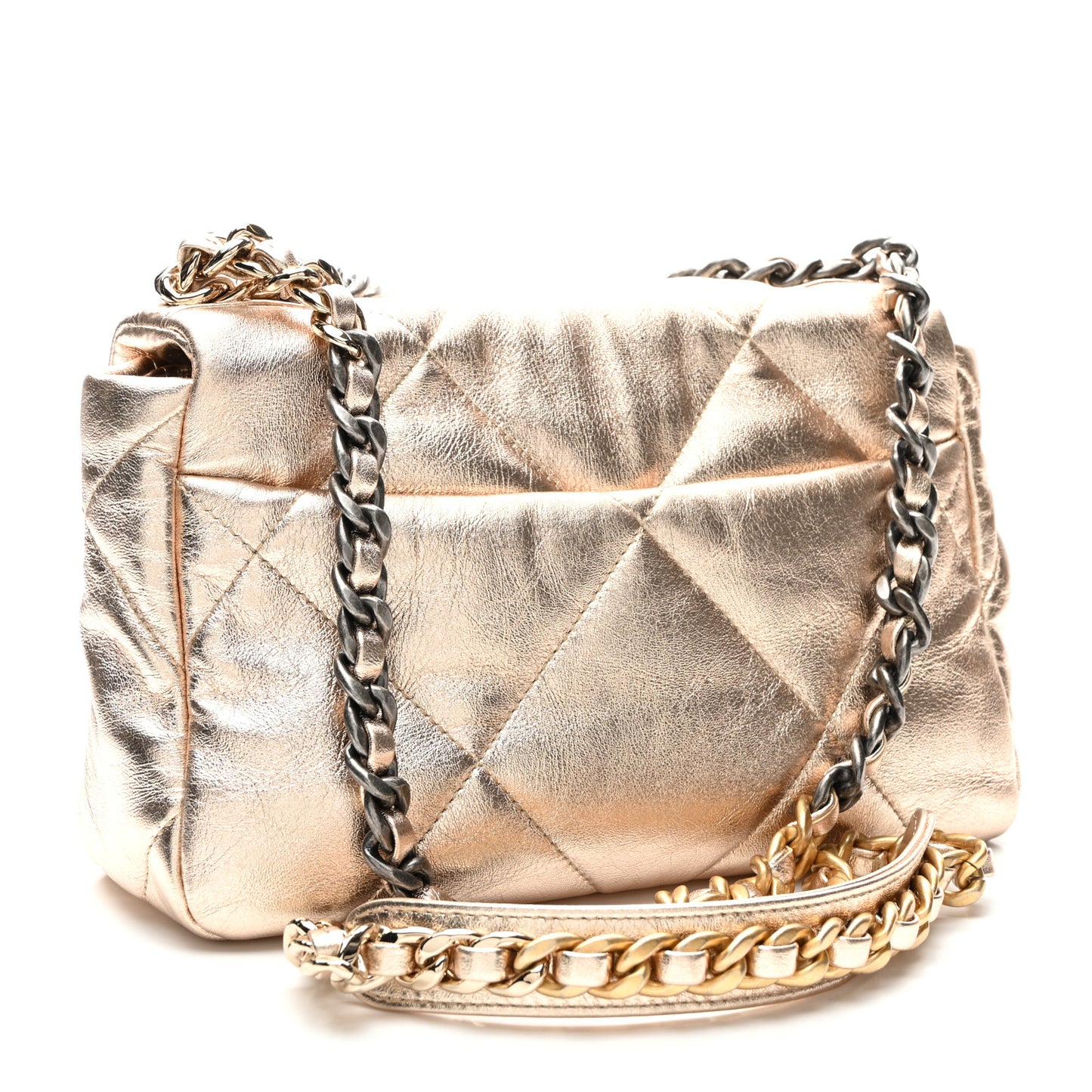 Metallic Lambskin Quilted Medium Chanel 19 Flap Gold