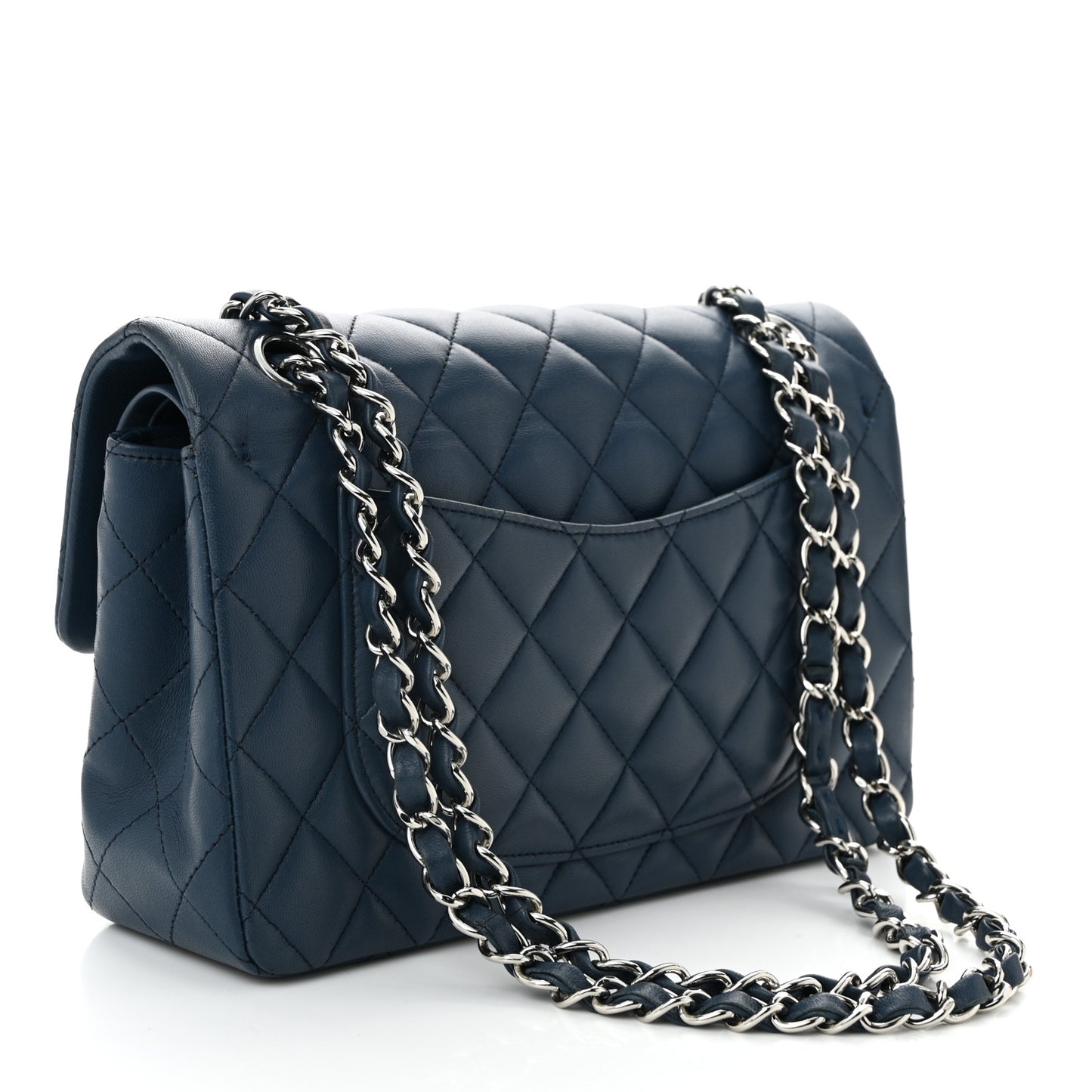 Lambskin Quilted Small Double Flap Navy