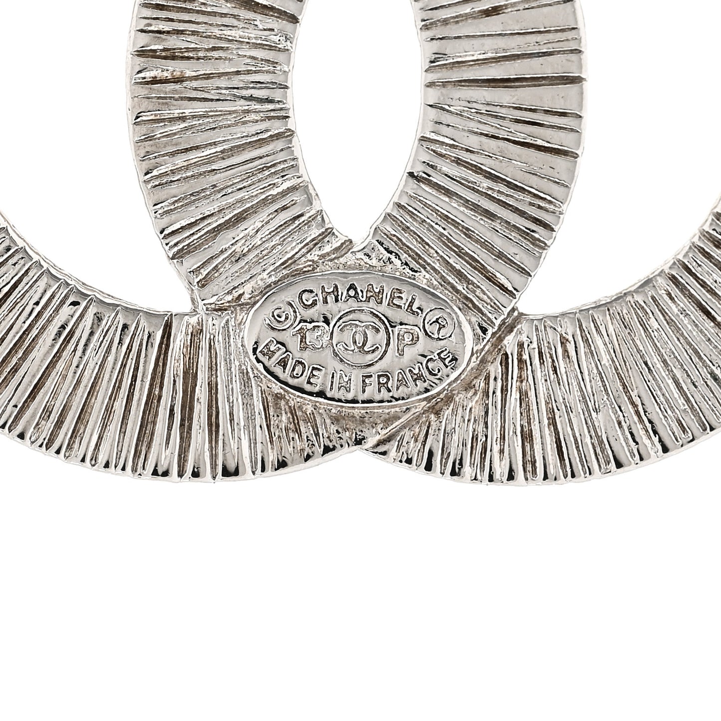 Baguette Crystal CC Drop Hoop Earrings Silver