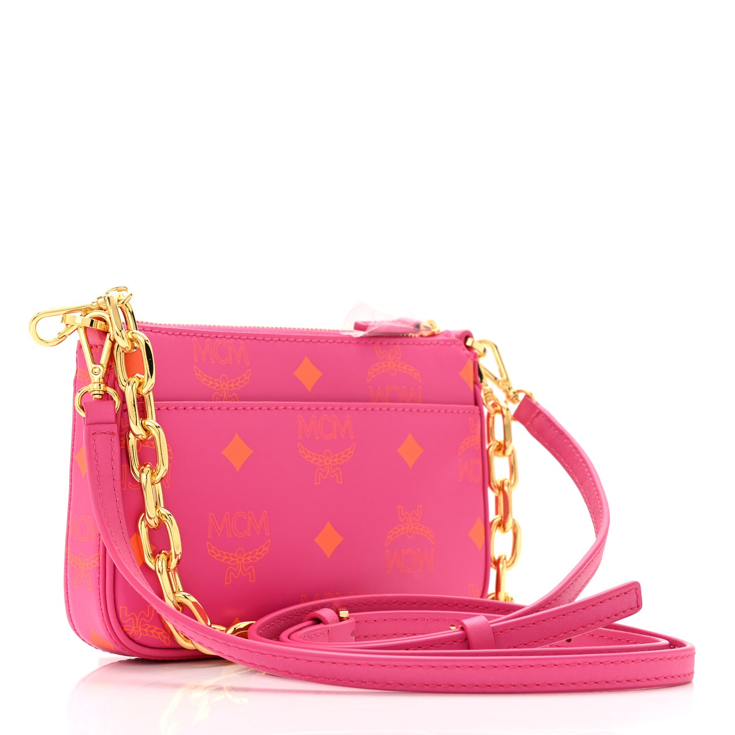 Calfskin Color Splash Mini Pouch on Chain Pink