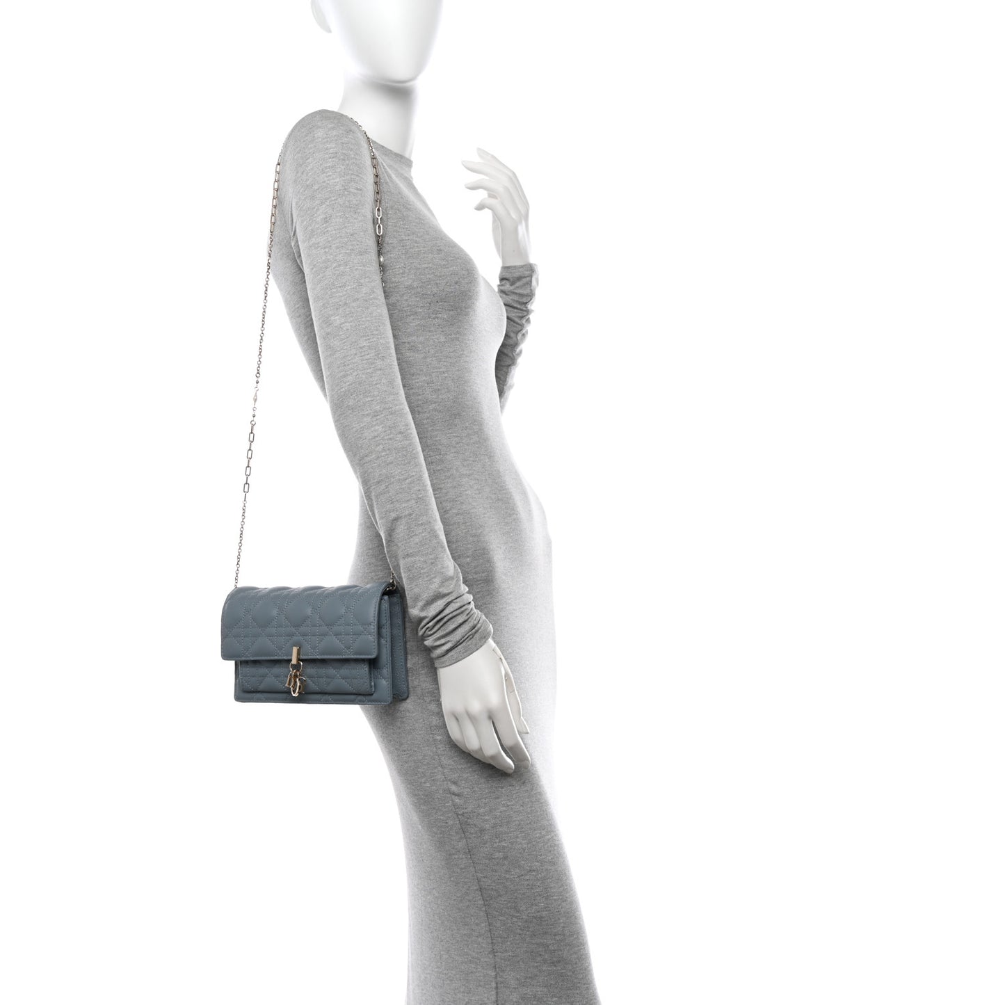 Lambskin Cannage Lady Dior Chain Pouch Cloud Blue