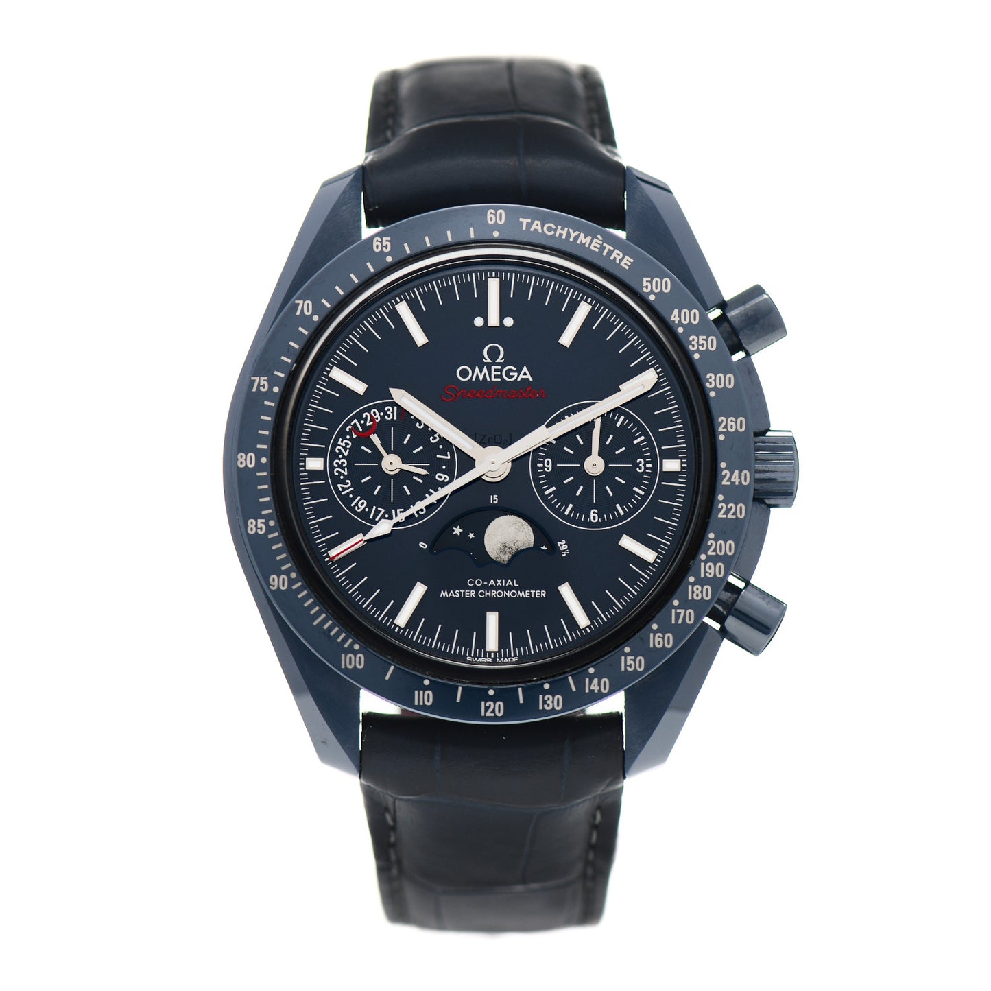 Ceramic Titanium Crocodile 44mm Speedmaster Blue Side of the Moon Automatic Watch Blue 304.93.44.52.03.001