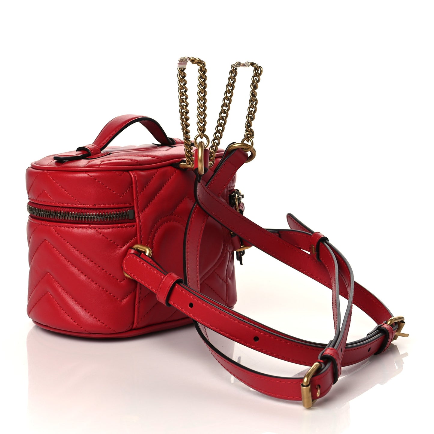 Calfskin Matelasse Mini GG Marmont Round Backpack Hibiscus Red