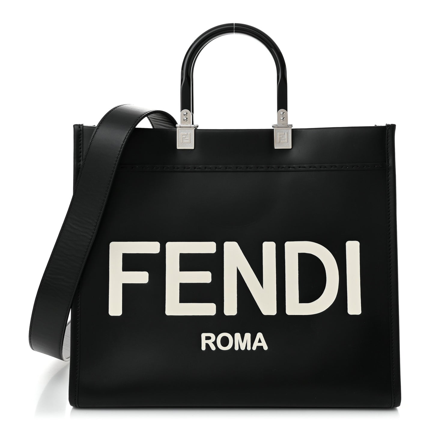 Vitello King Plexiglass Medium Fendi Sunshine Shopper Tote Black White