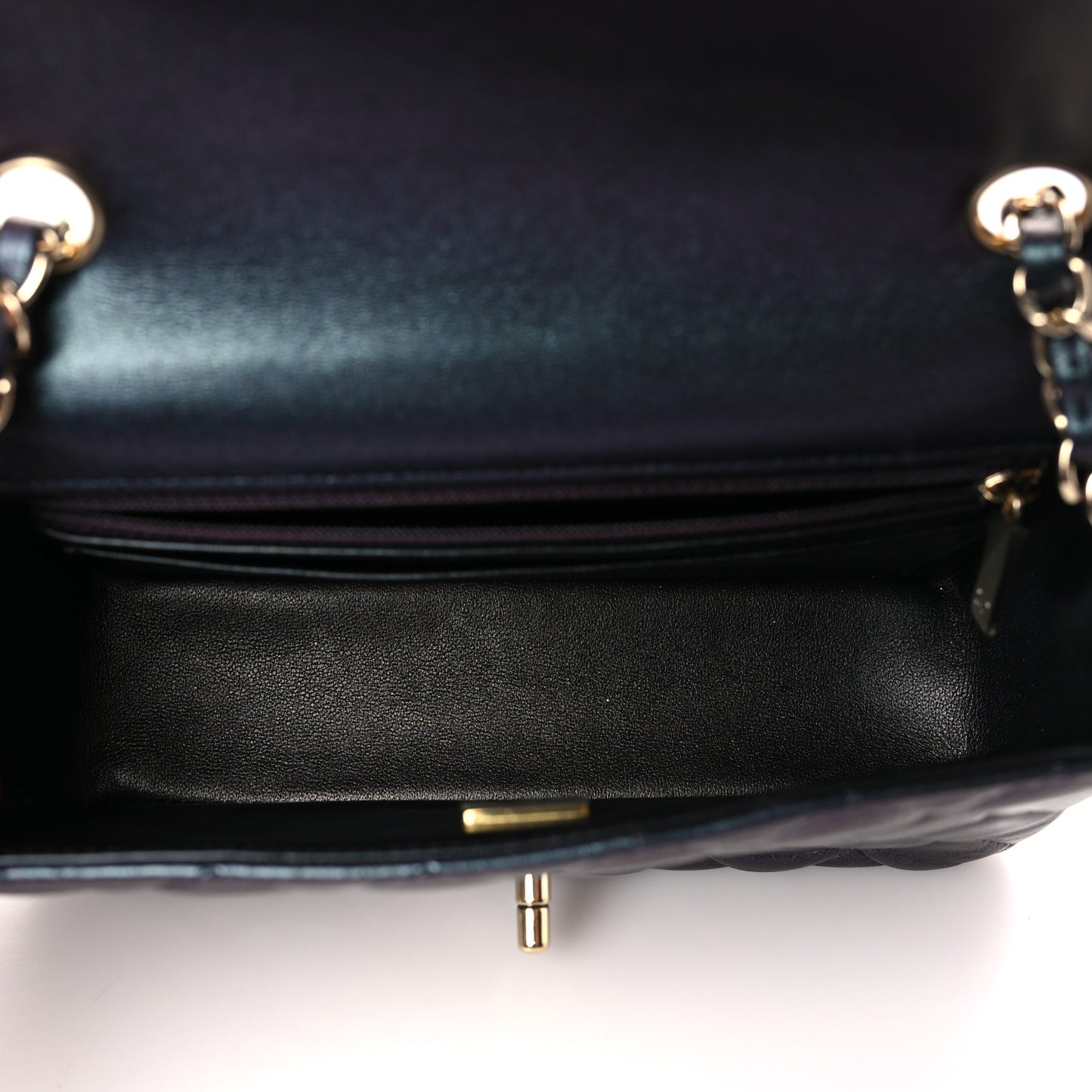 Iridescent Lambskin Quilted Mini Rectangular Flap Black