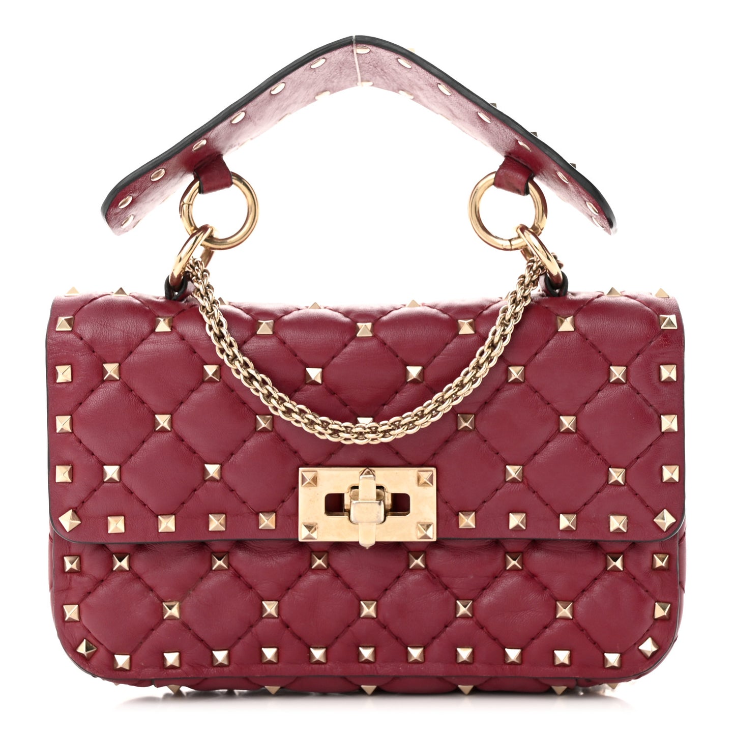 Nappa Small Rockstud Spike Shoulder Bag Rubino