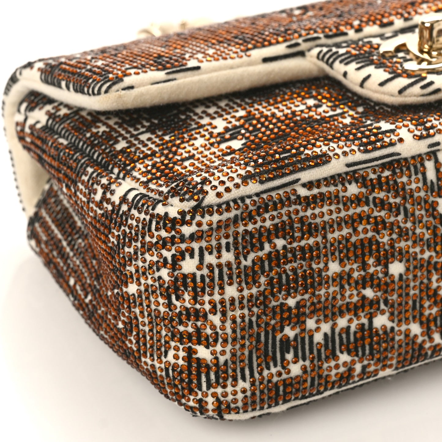 Felt Crystal Mini Rectangular Flap Beige Multicolor