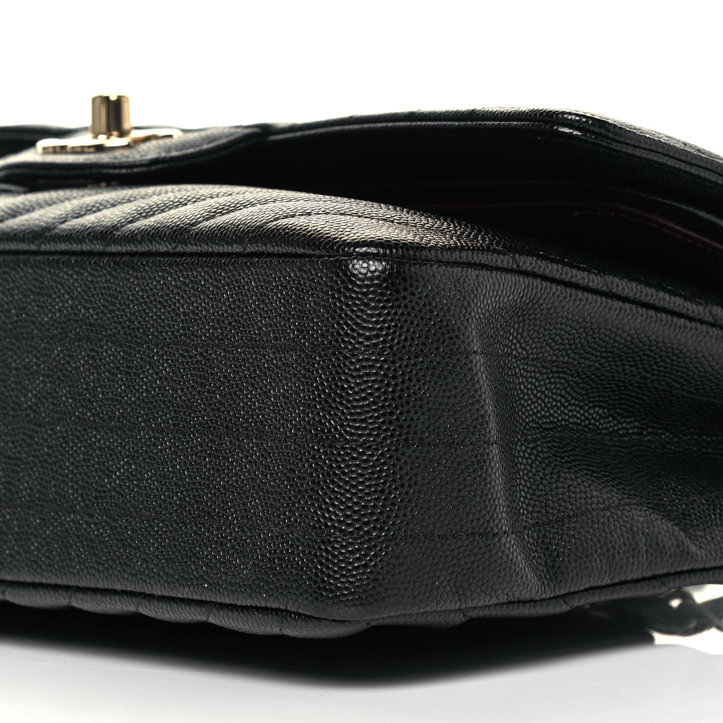 Caviar Chevron Quilted Medium Double Flap Black