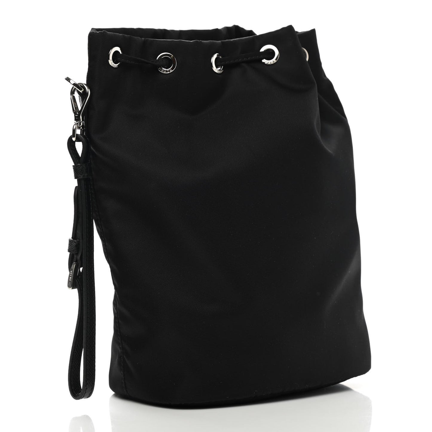 Saffiano Tessuto Nylon Vela Bucket Wristlet Black