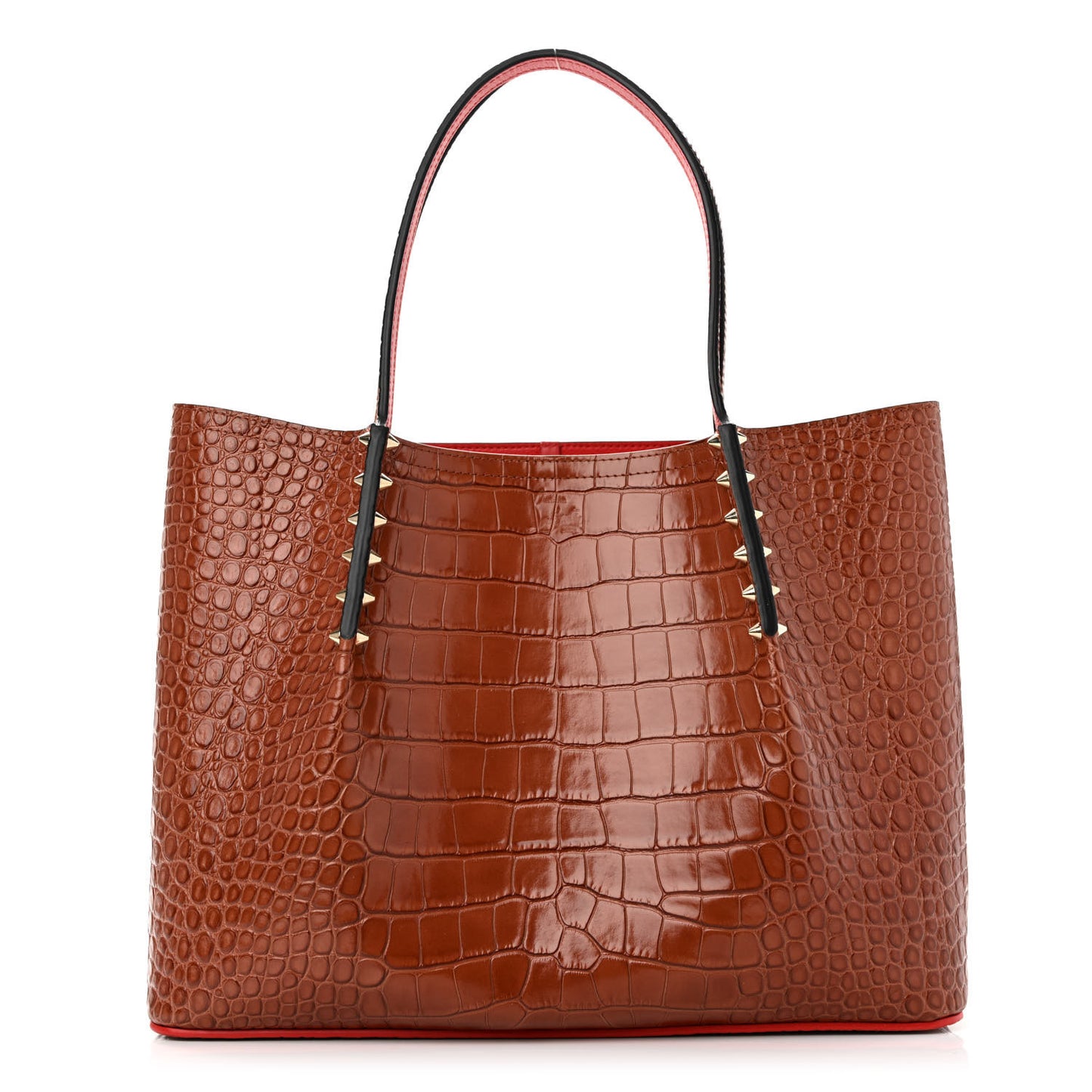 Crocodile Embossed Calfskin Spiked Small Cabarock Shopper Tote Brown