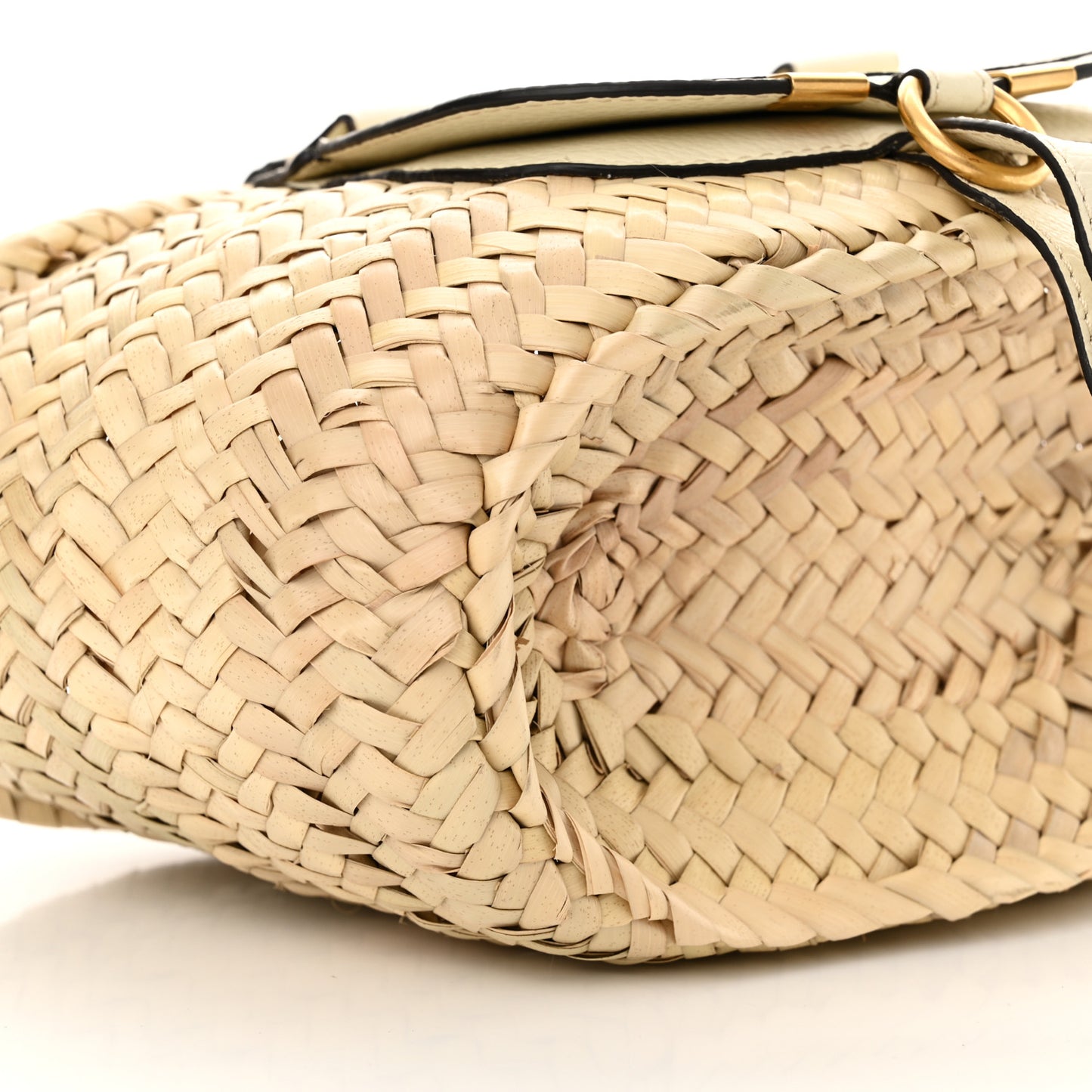 Raffia Small Grain Calfskin Mini Marcie Basket White