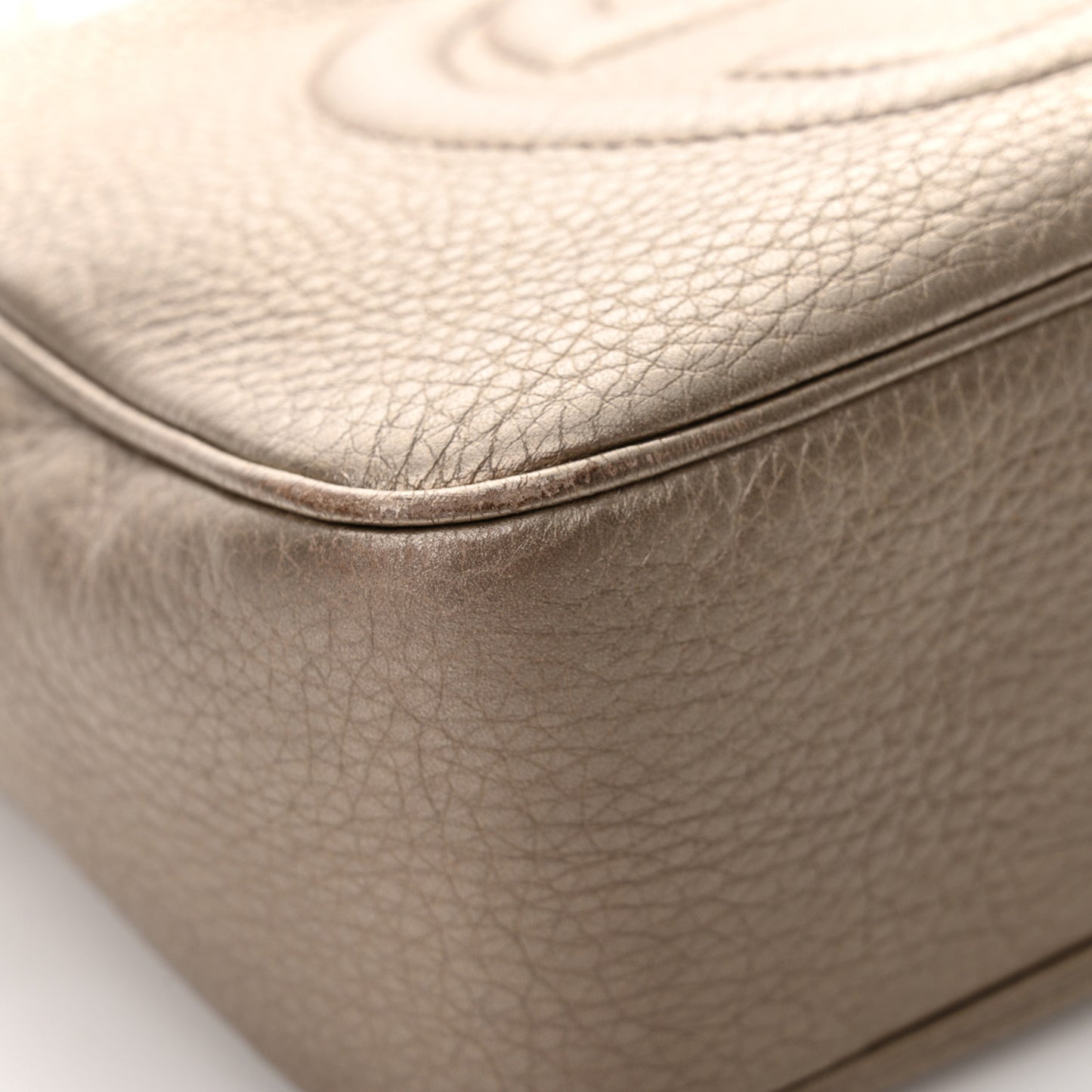Metallic Pebbled Calfskin Small Soho Disco Bag Golden Beige
