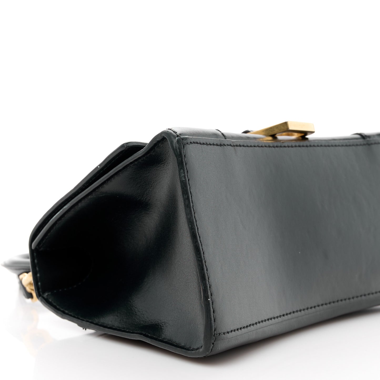 Shiny Box Calfskin Small Hourglass Top Handle Bag Black