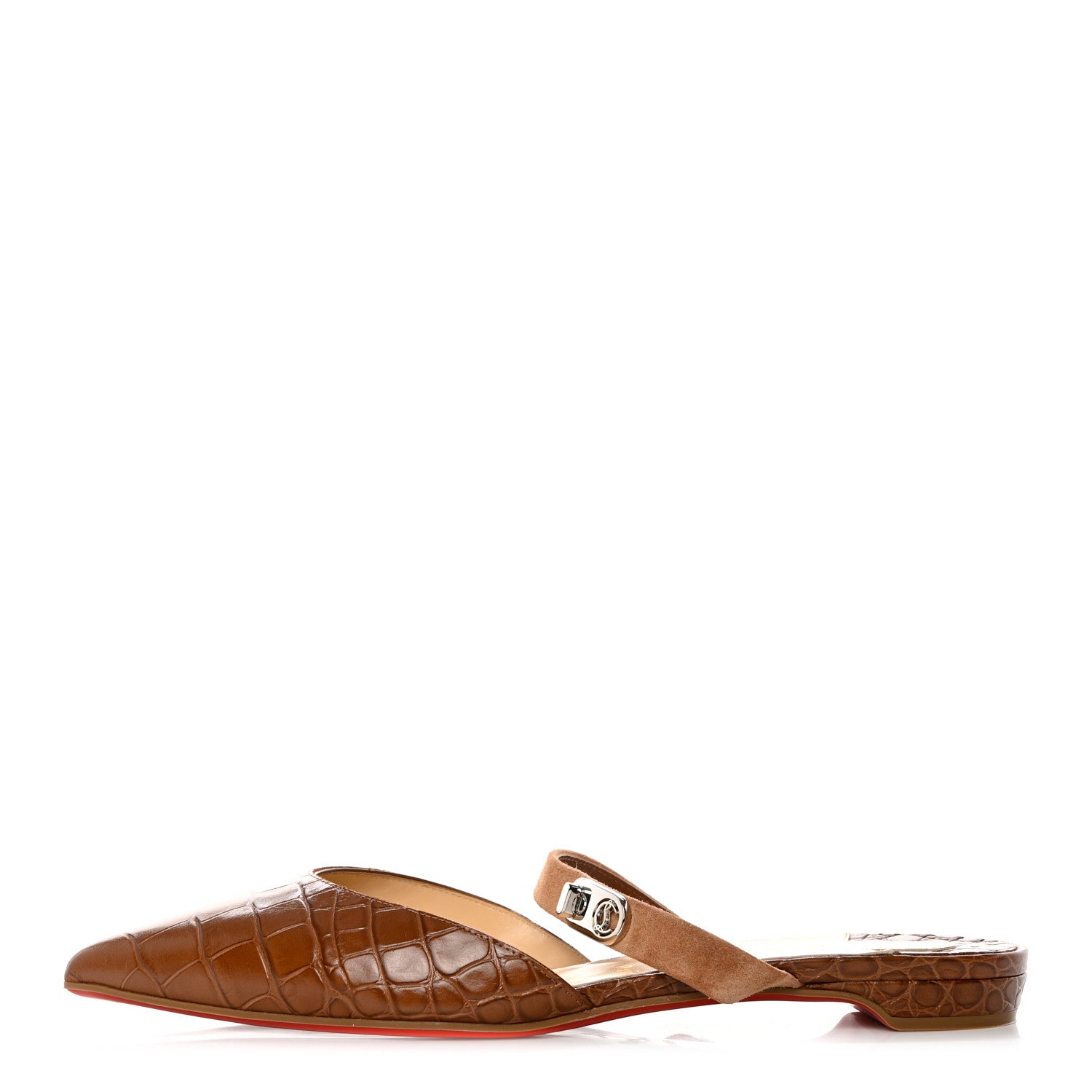 Christian Louboutin Calfskin Crocodile Embossed Choc Lock Flats 40 Biscotto 1 of 7