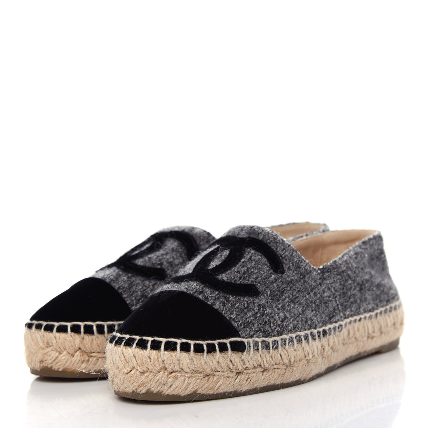 Tweed Velvet CC Espadrilles 35 Grey Black