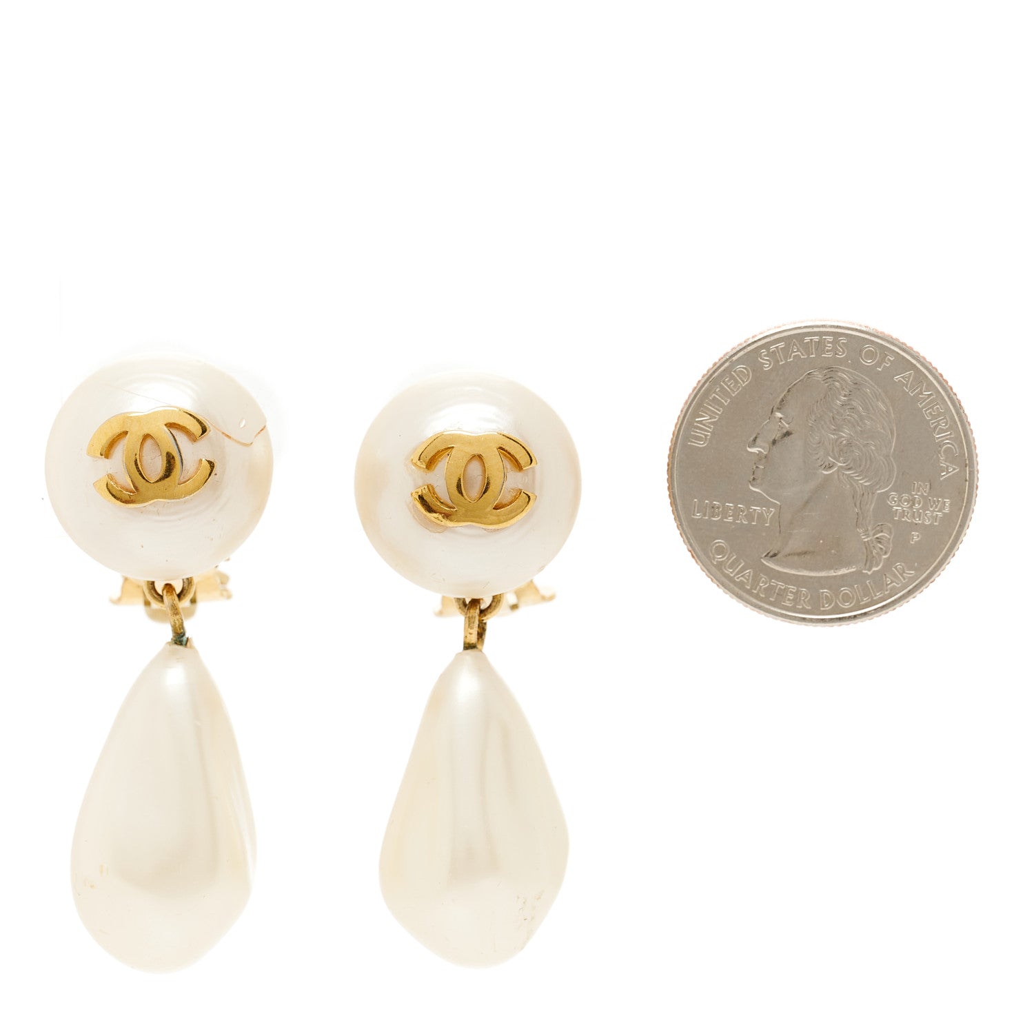 Chanel Pearl CC Drop Clip On Earrings Gold 3 of 5