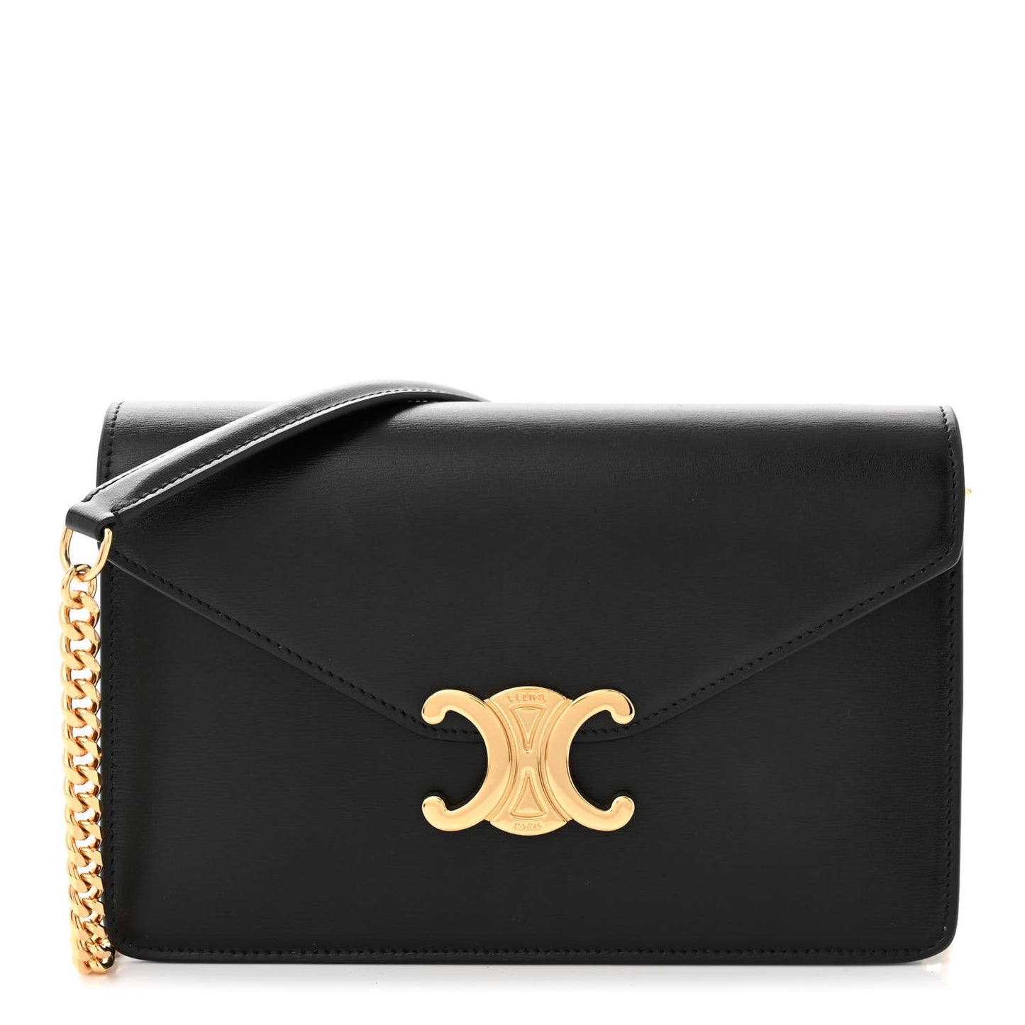 Shiny Calfskin Triomphe Margo Wallet on Chain Black