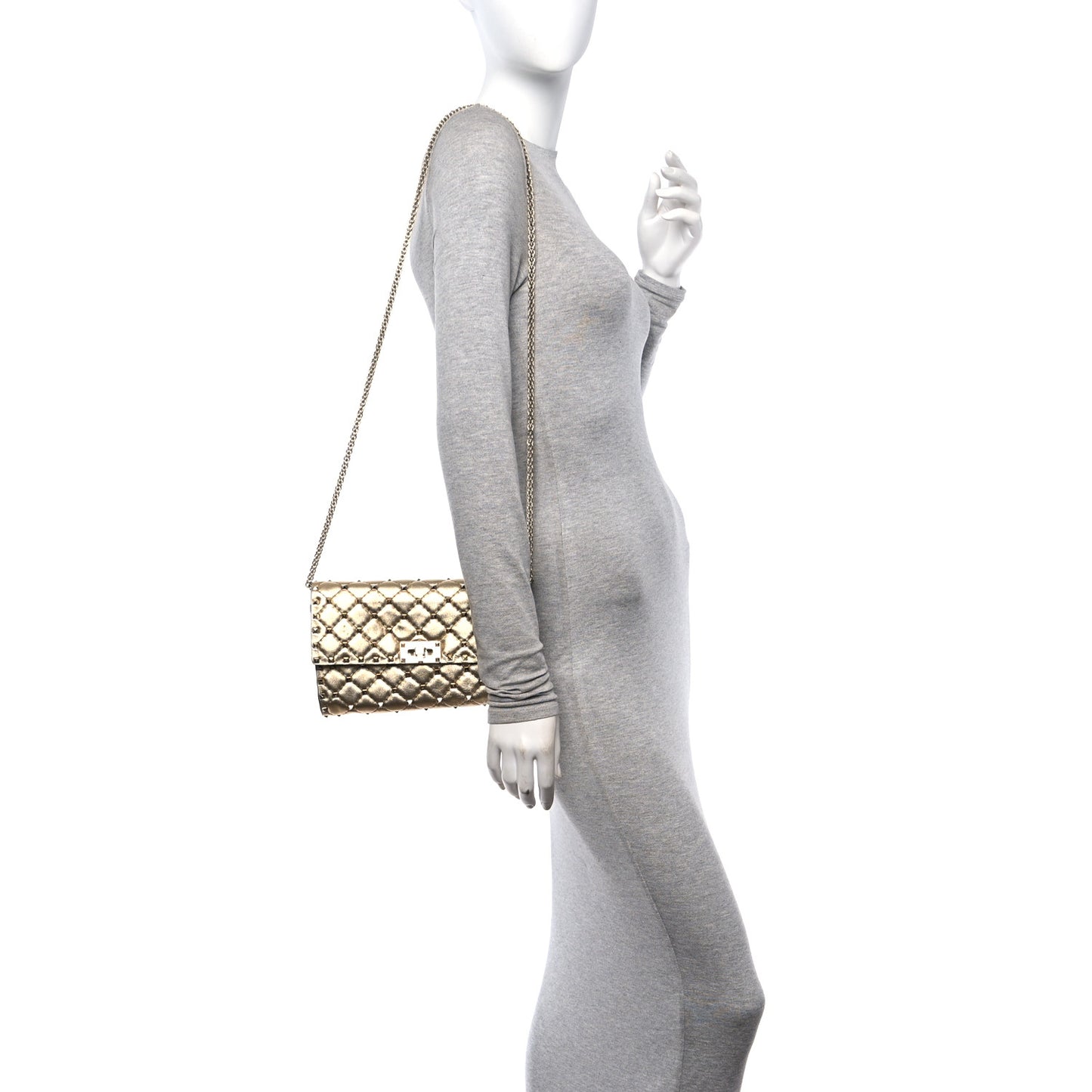 Metallic Nappa Rockstud Spike Wallet on Chain
