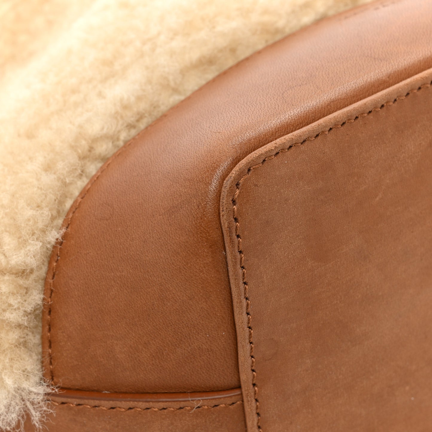 Shearling Calfskin Small Emmanuelle Bucket Bag Natural Beige