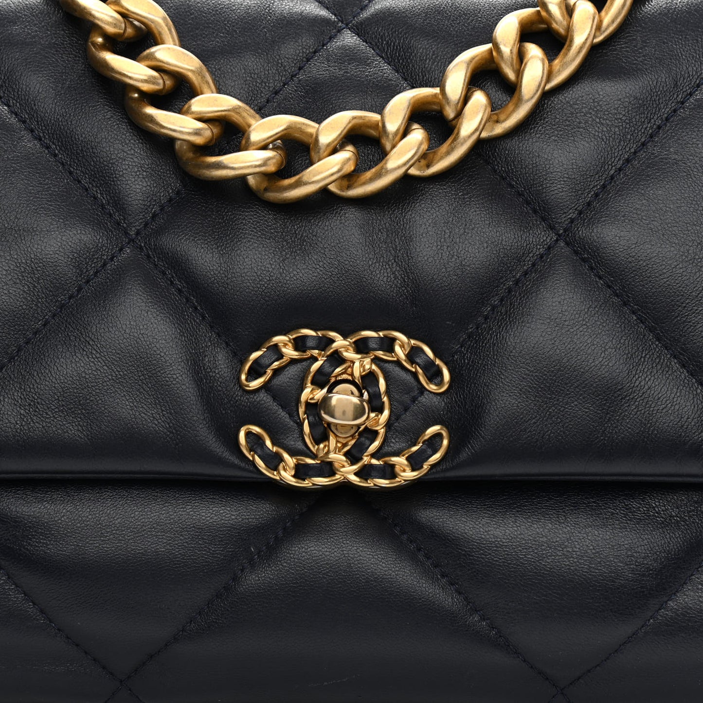Goatskin Quilted Large Chanel 19 Flap Navy