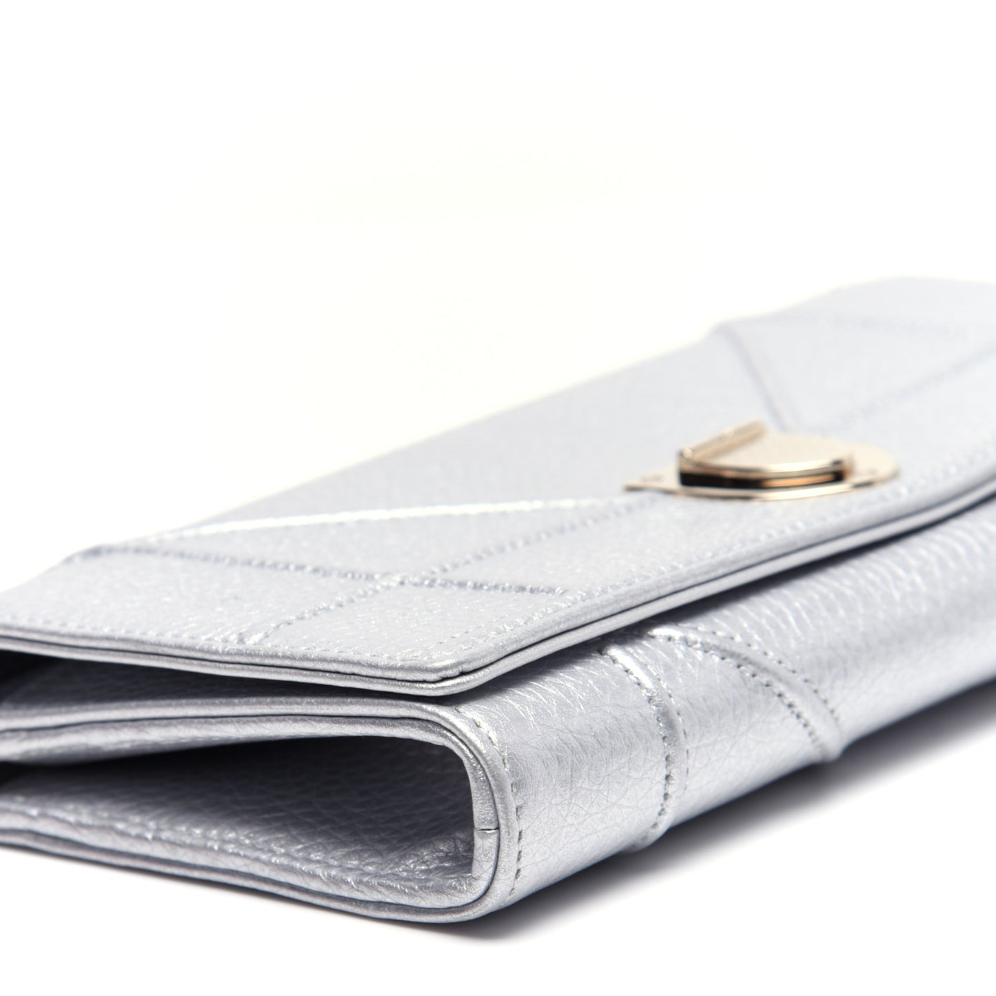 Metallic Grained Calfskin Diorama Croisiere Chain Wallet Silver