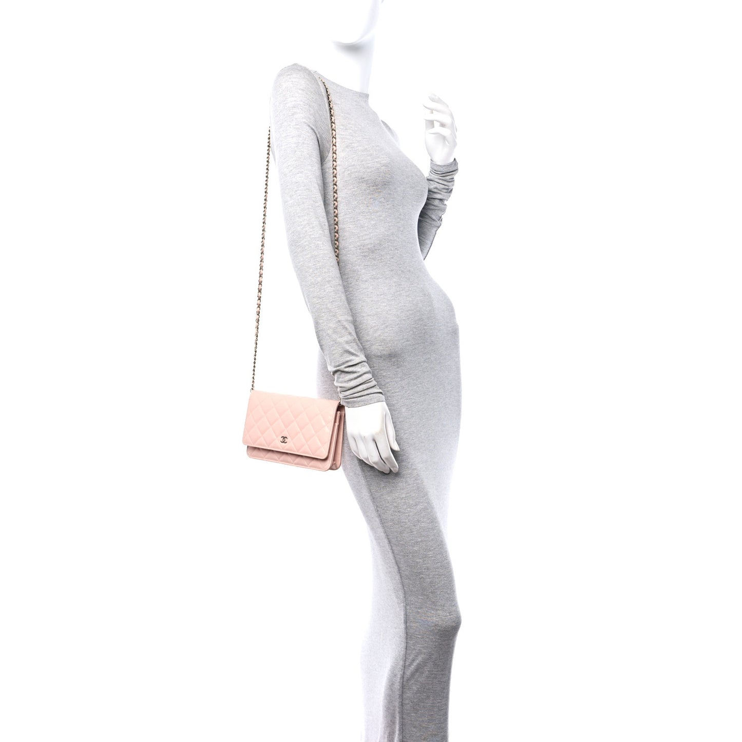 Caviar Quilted Wallet On Chain WOC Light Pink