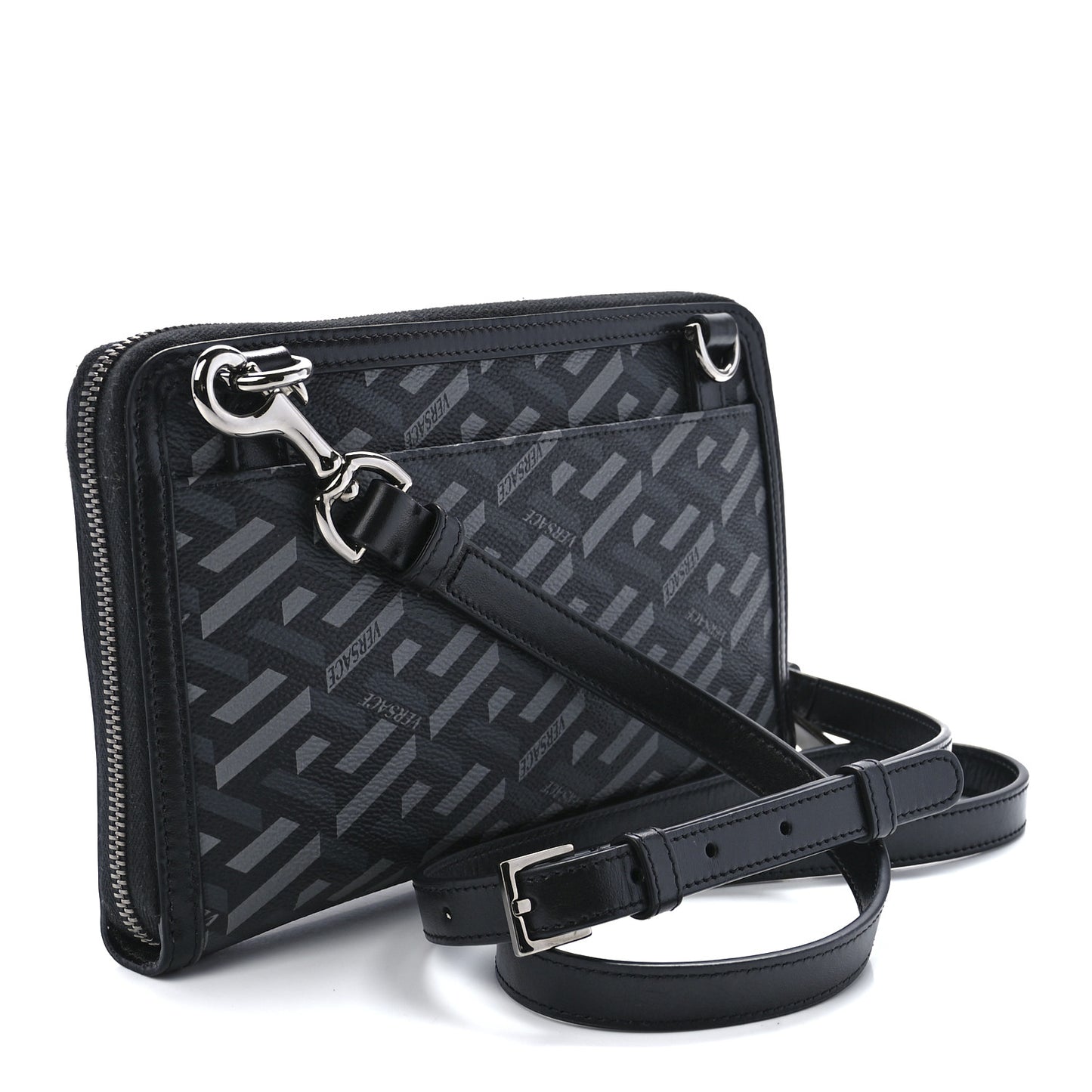 Coated Canvas La Greca Signature Clutch Black Gray