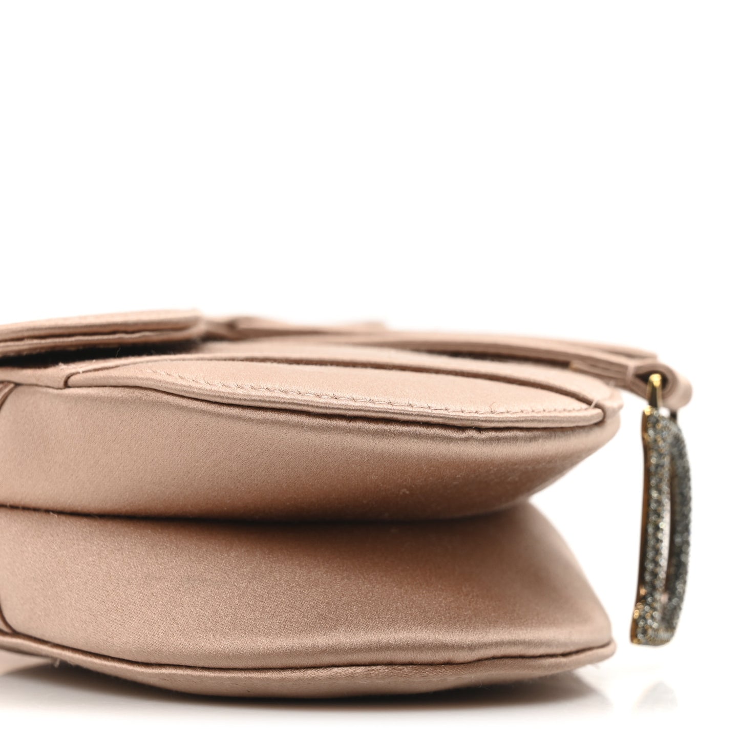 Satin Crystal Mini Saddle Bag Powder Beige