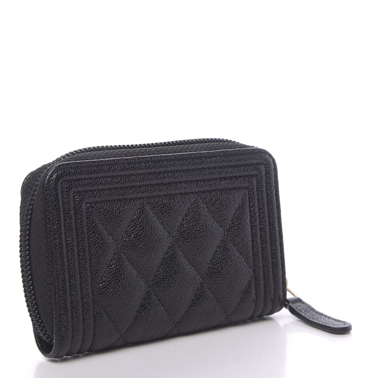 Caviar Quilted Boy Zip Around Coin Purse Wallet Black