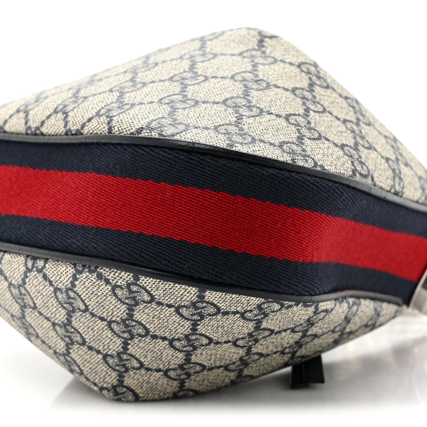 GG Supreme Monogram Textured Calfskin Web Small Attache Shoulder Bag Beige Blue