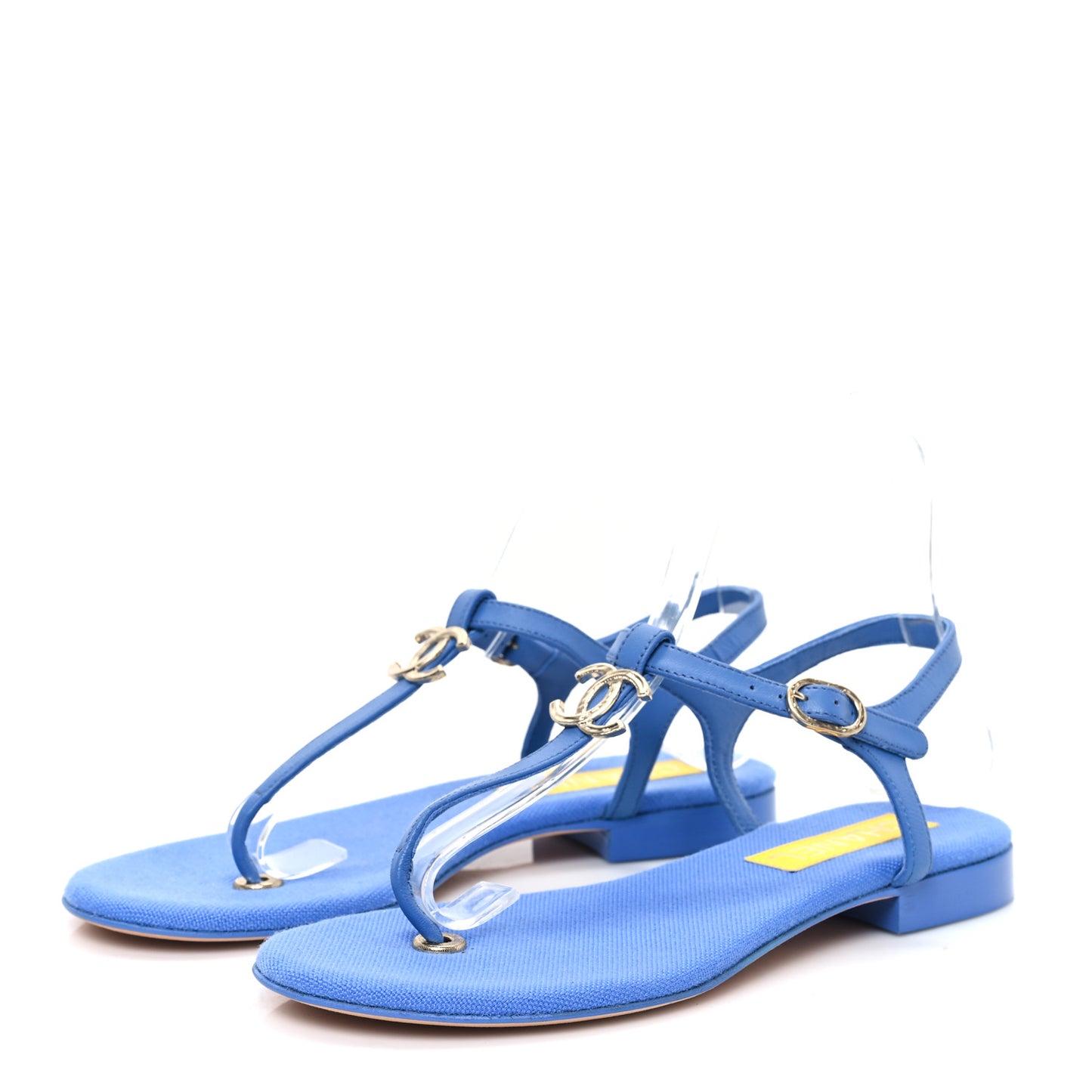 Lambskin CC Logo Thong Sandals 37 Blue