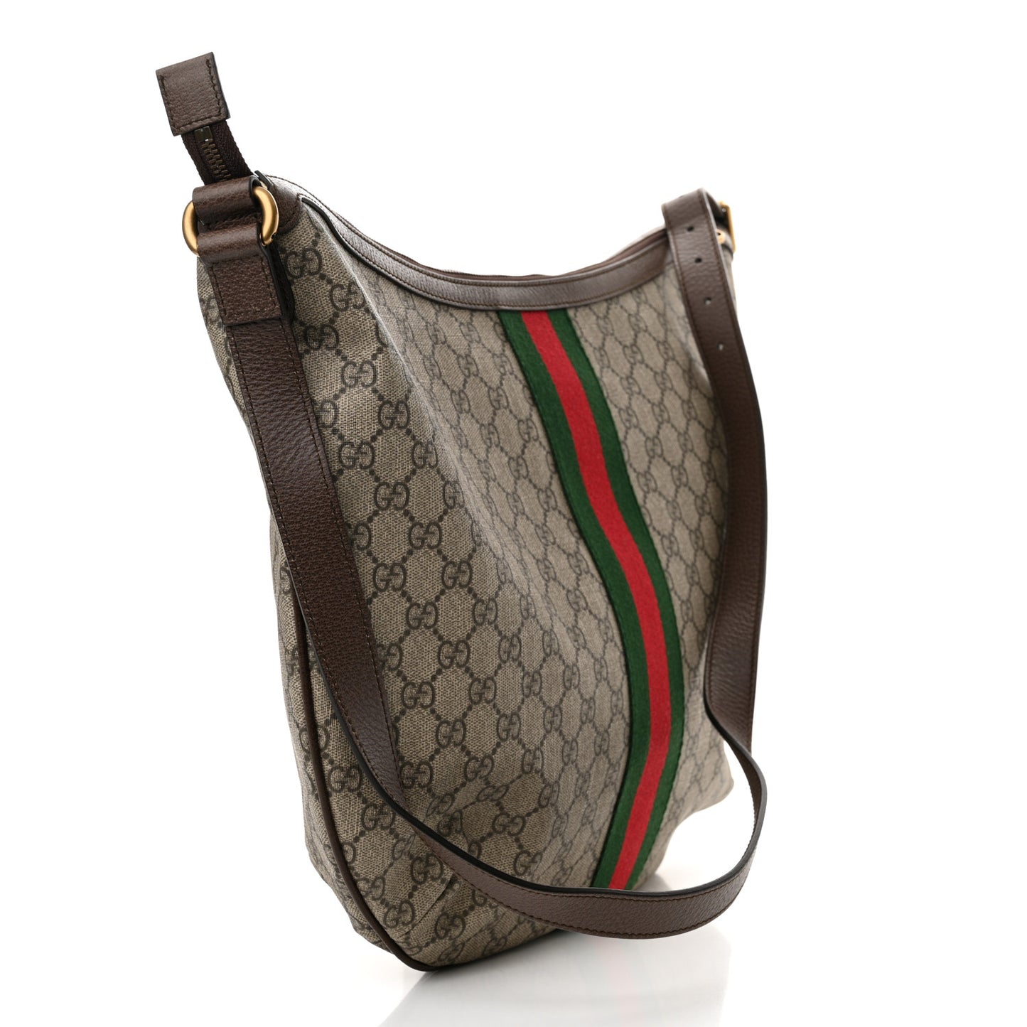 GG Supreme Monogram Web Ophidia Half Moon Hobo Brown