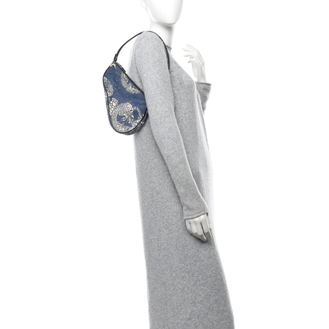 Canvas Dragon Print Mini Saddle Pochette Blue