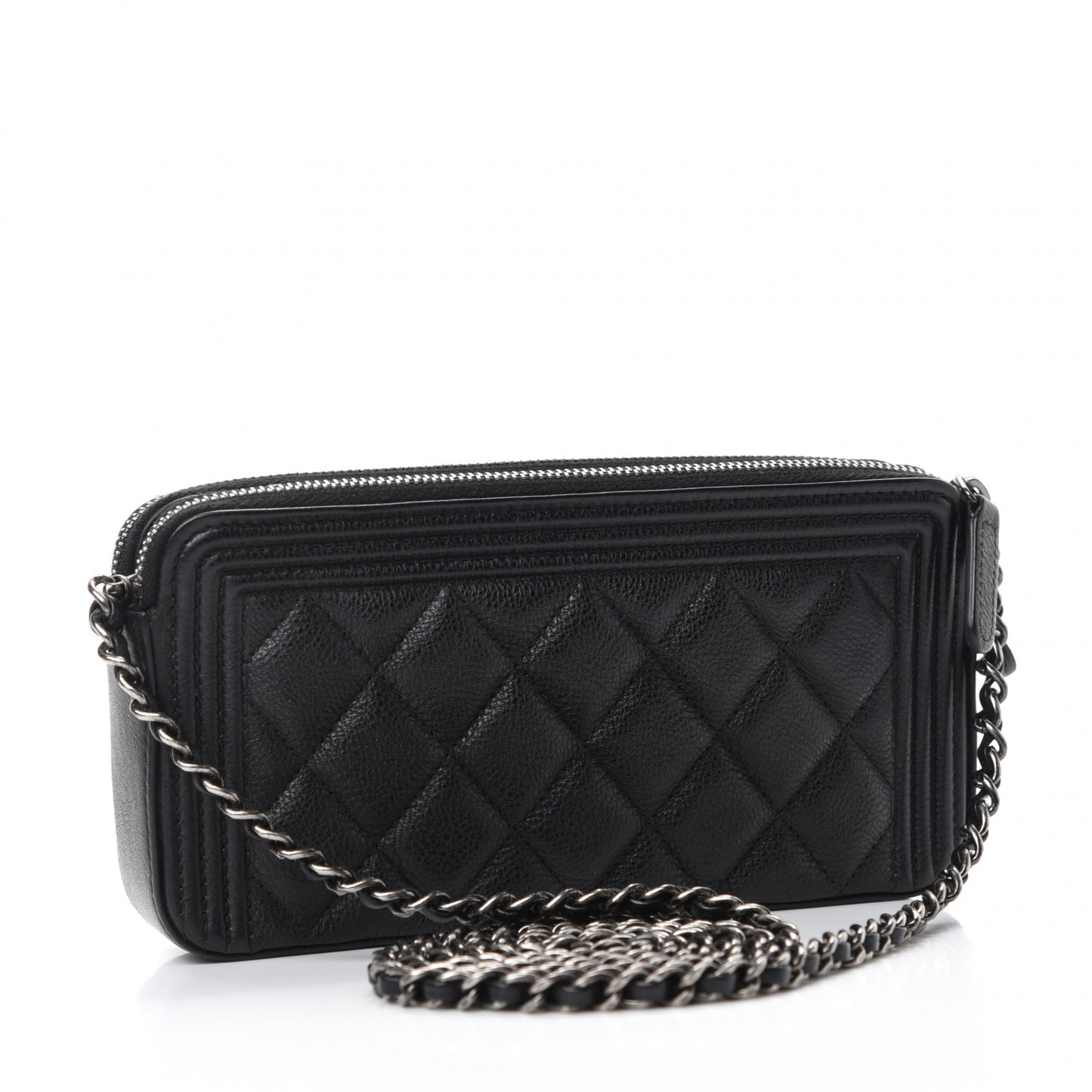 Calfskin Quilted Small Boy Clutch With Chain Black