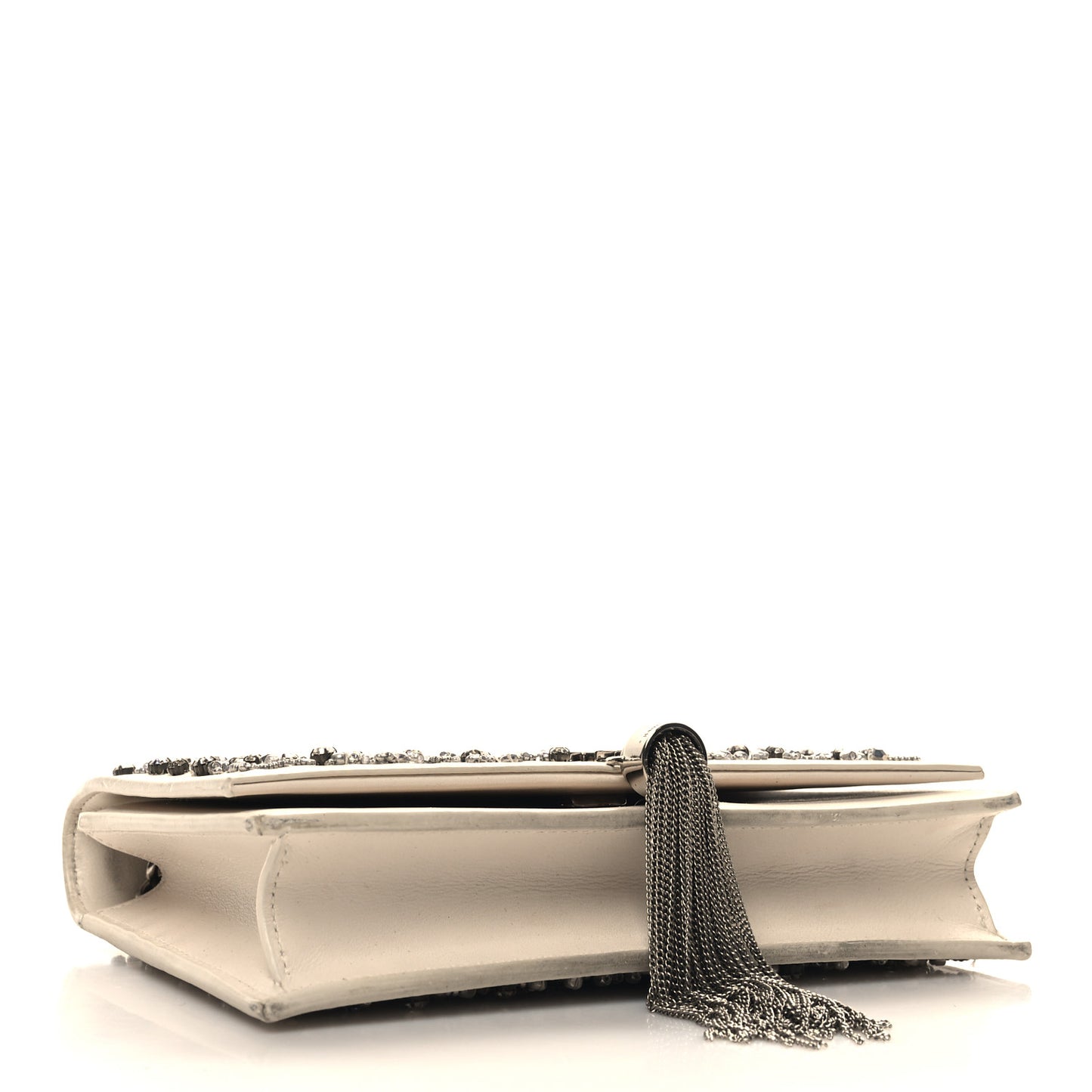 Calfskin Bead Embellished Kate Monogram Tassel Chain Wallet White