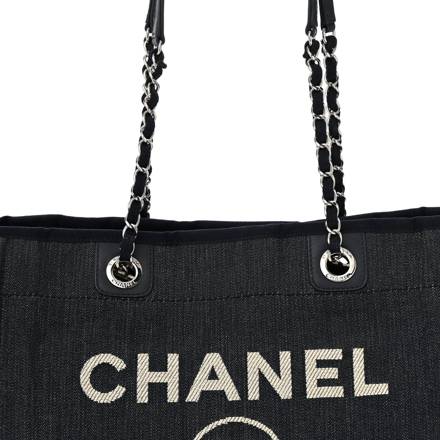 Denim Small Deauville Tote Dark Blue White