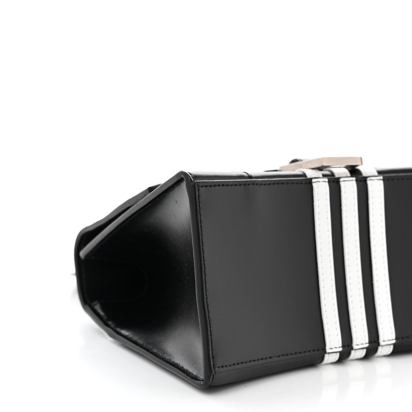 X ADIDAS Shiny Box Calfskin Small Hourglass Top Handle Bag Black White