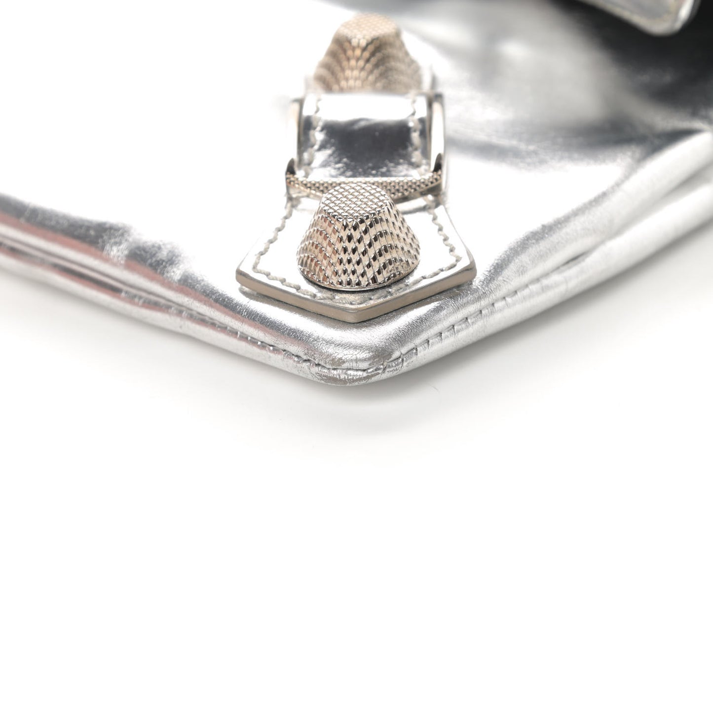 Laminated Calfskin Giant 21 Silver Hardware Envelope Clutch Silver