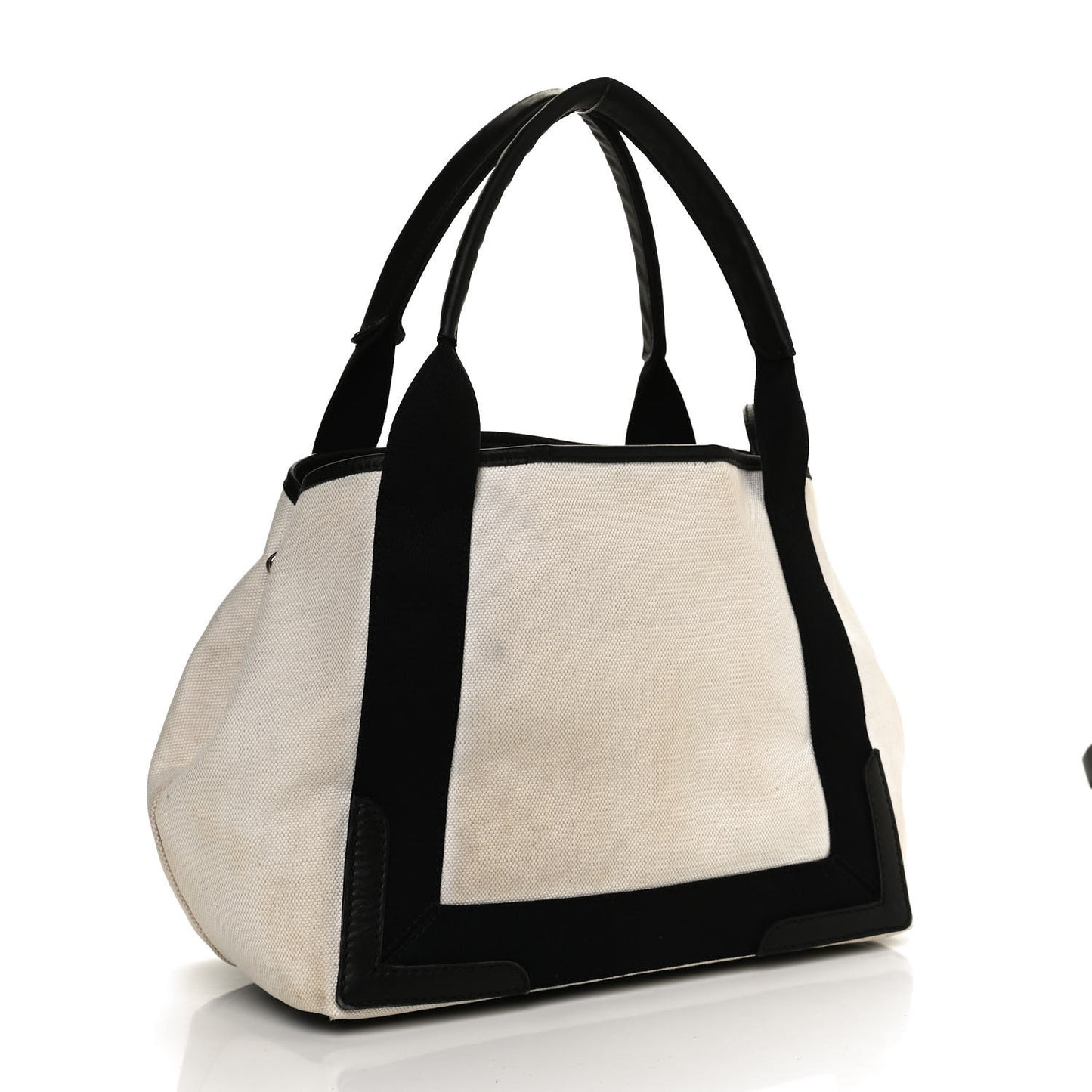 Cotton Canvas Satin Calfskin S Navy Cabas Natural Black