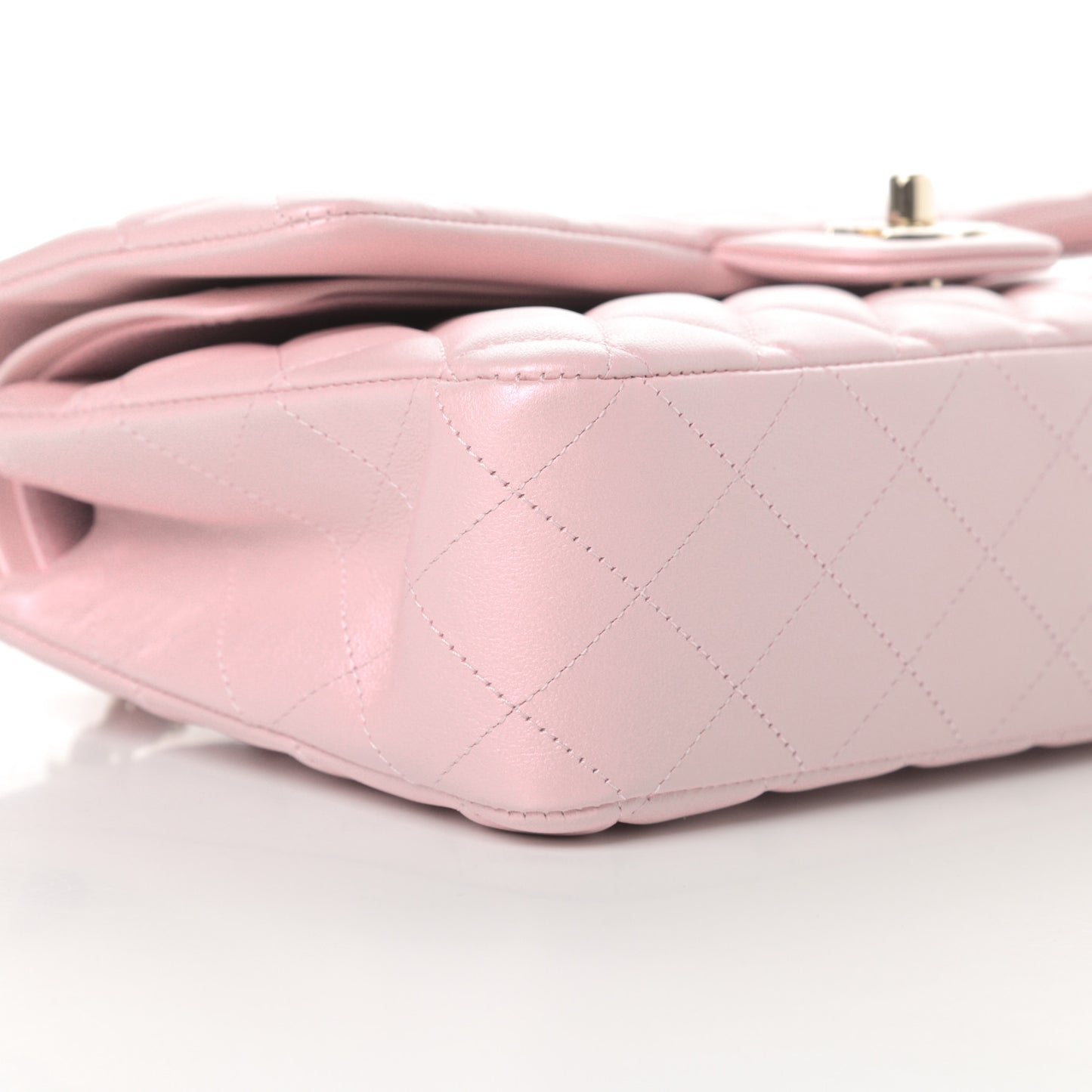 Iridescent Calfskin Quilted Medium Double Flap Light Pink