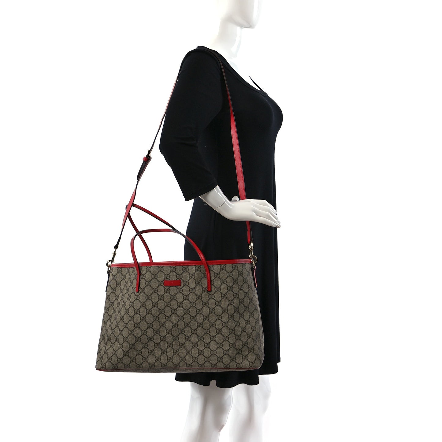 GG Supreme Monogram Medium Zippered Tote Red