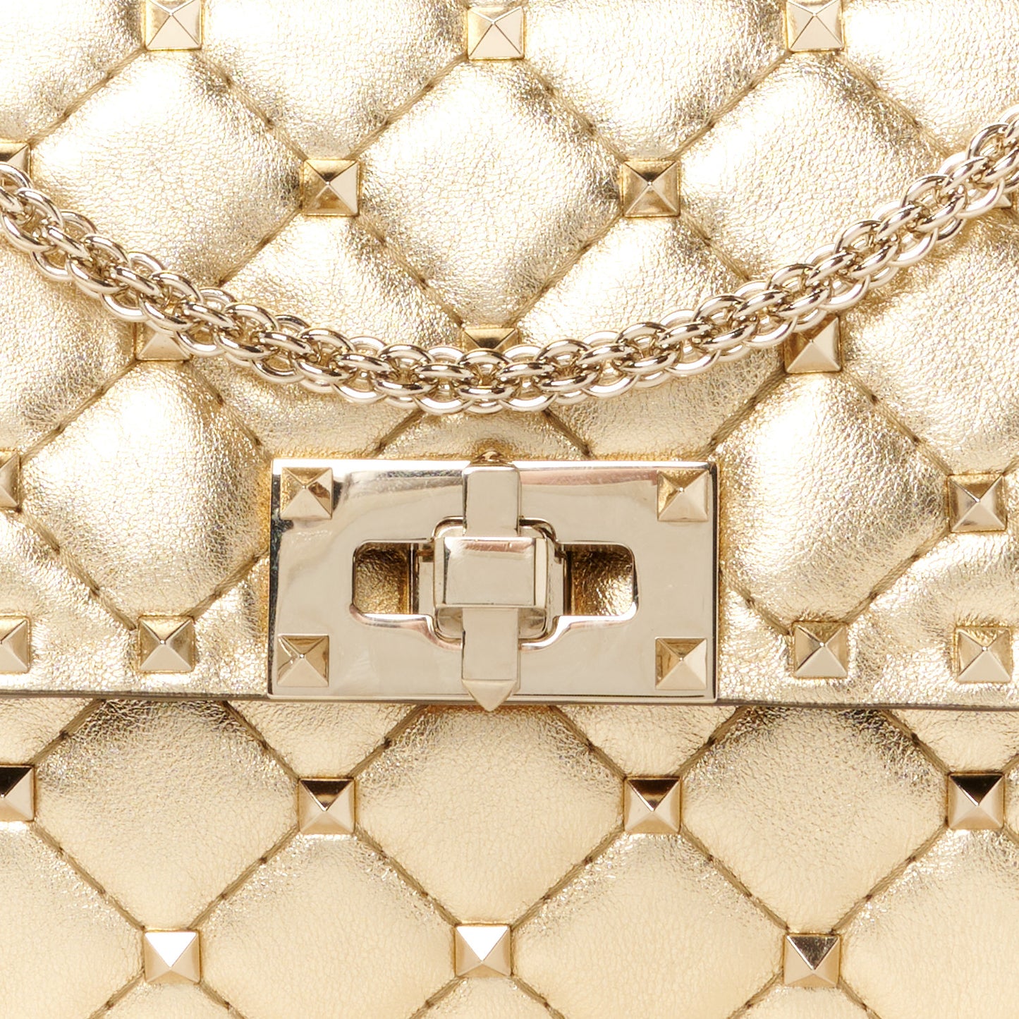 Metallic Nappa Rockstud Spike Wallet on Chain