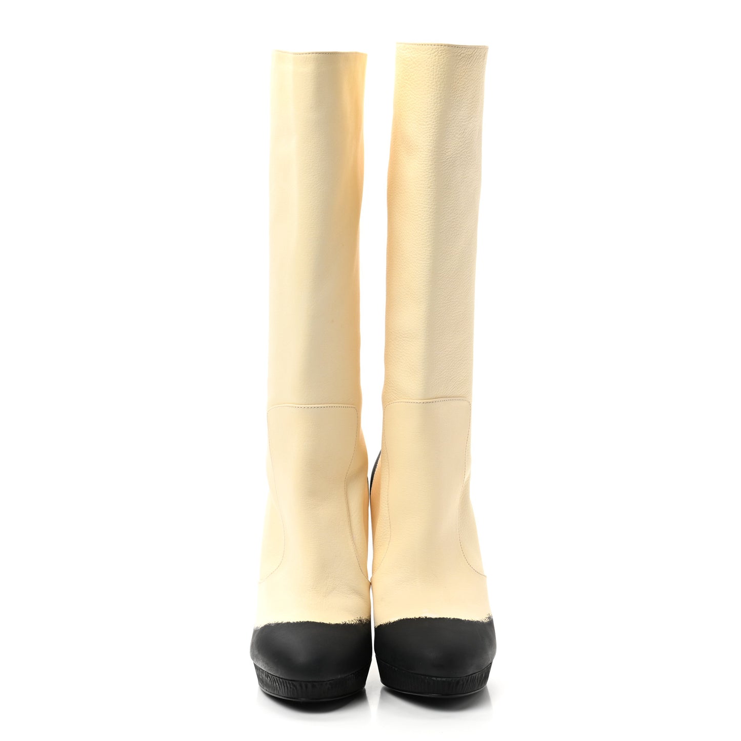 Calfskin CC High Boots 37.5 Dark White Black