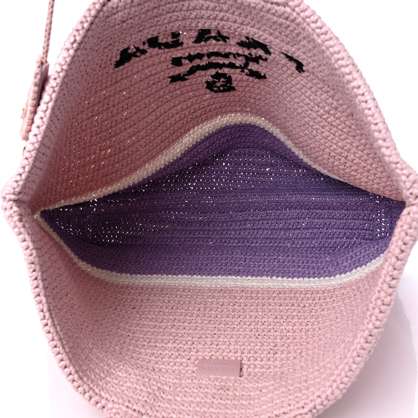 Raffia Embroidered Striped Logo Miami Tote Pink Purple