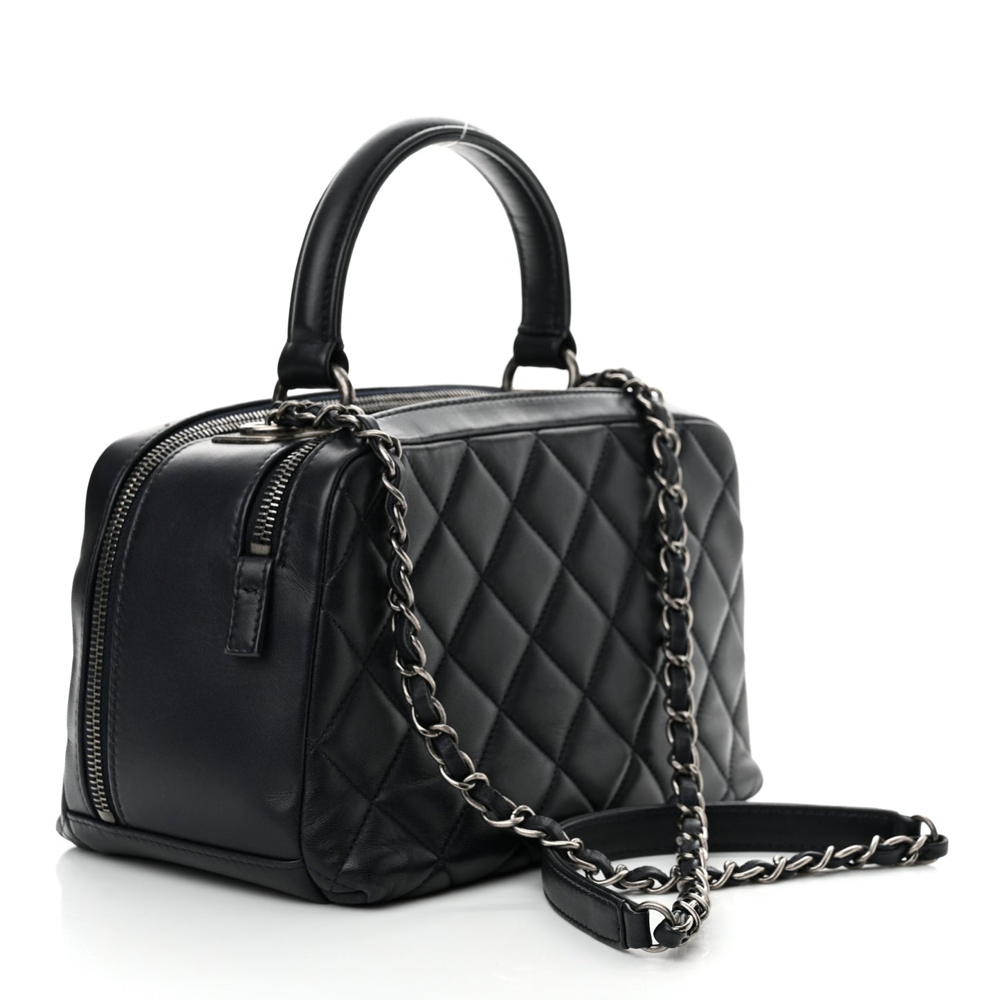 Lambskin Quilted Medium Trendy CC Bowling Bag Navy
