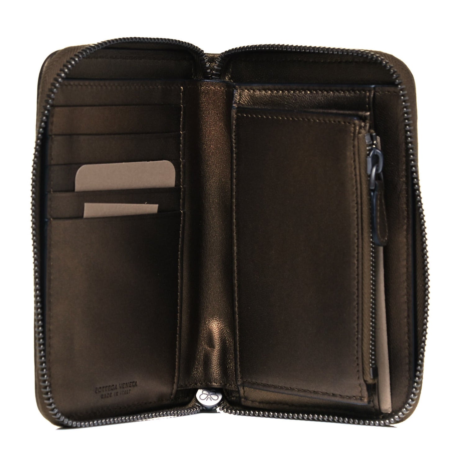 Metallic Nappa Intrecciato Zip Around Wallet Dark Copper