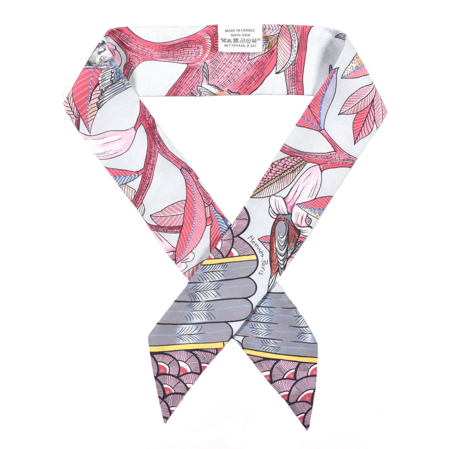 Hermes Silk Tree Of Song Twilly Bleu Pale Rose Blue Jean 1 of 5