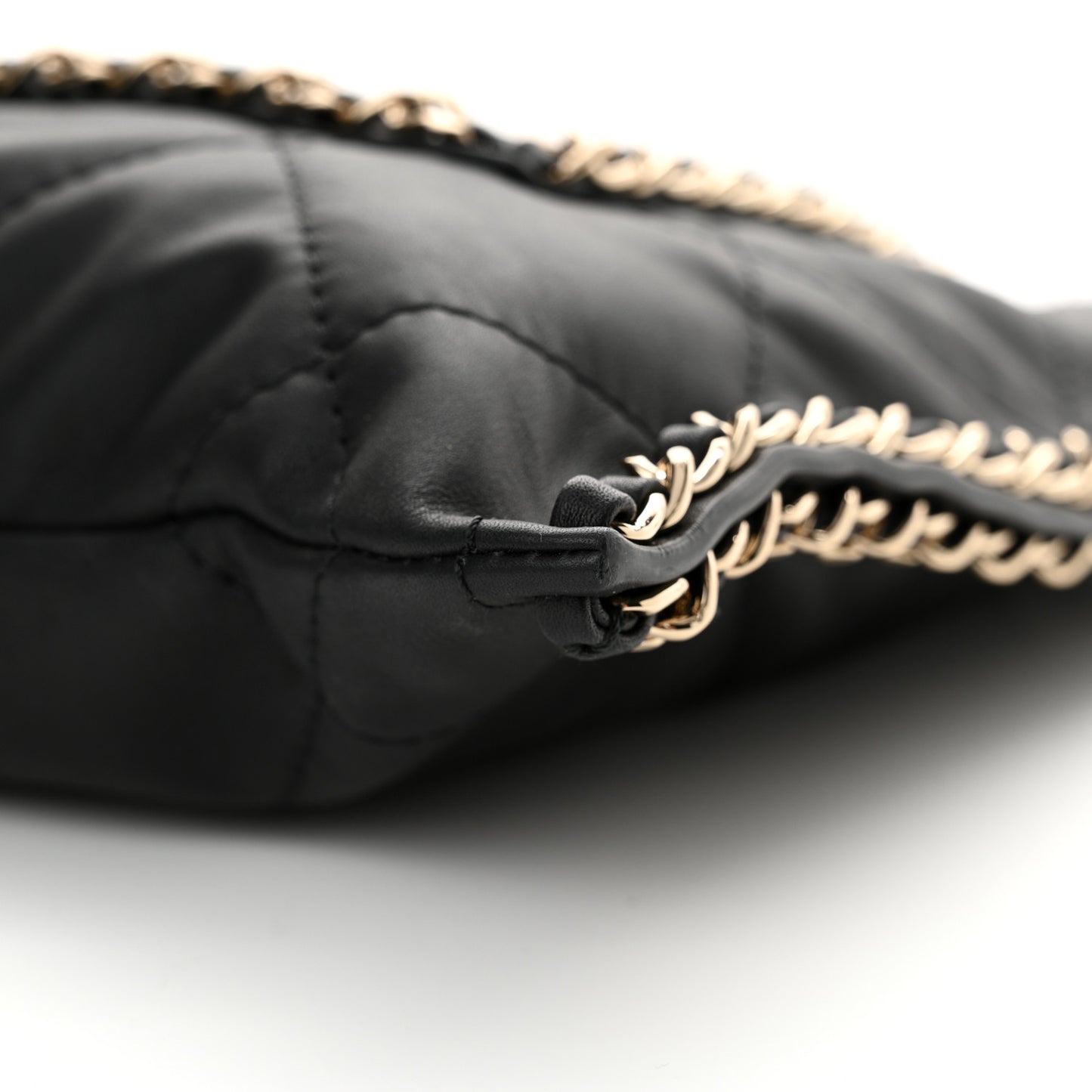 Calfskin Quilted Chain Flat Tote Black