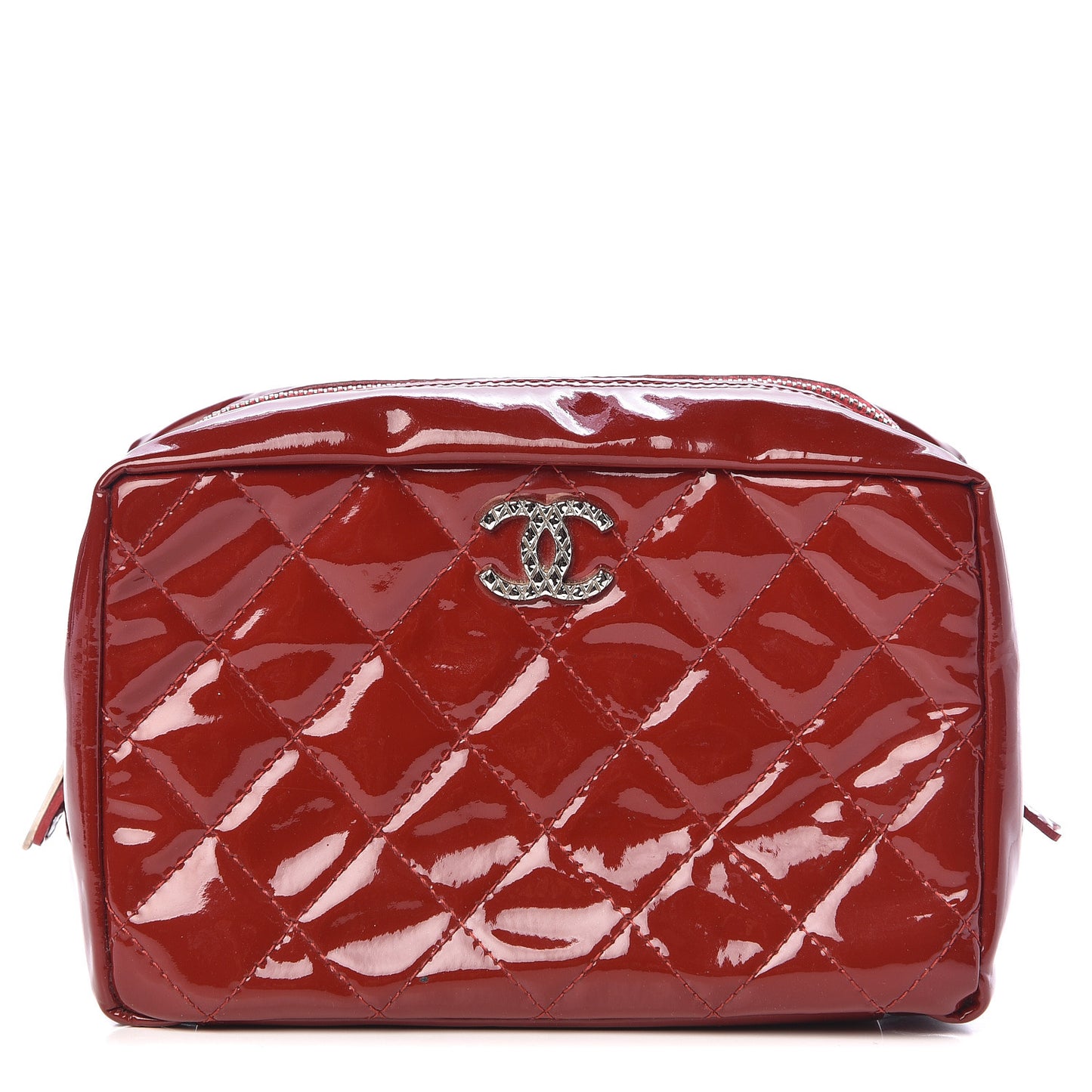 Patent Quilted Brilliant Cosmetic Case Red